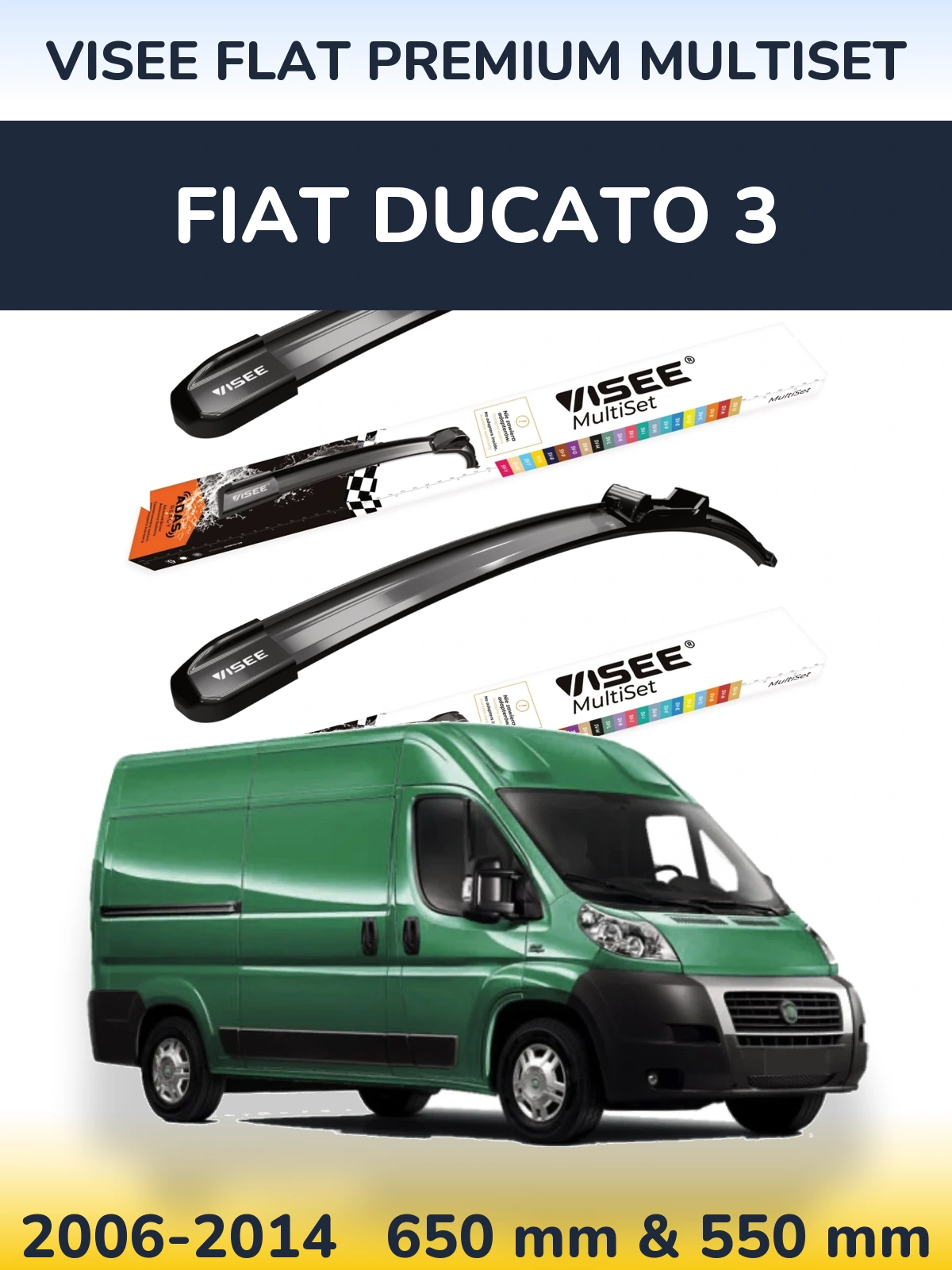 Front wiper blade set VISEE FLAT PREMIUM MultiSet 650 & 550 mm for Fiat Ducato 3 2006-2014