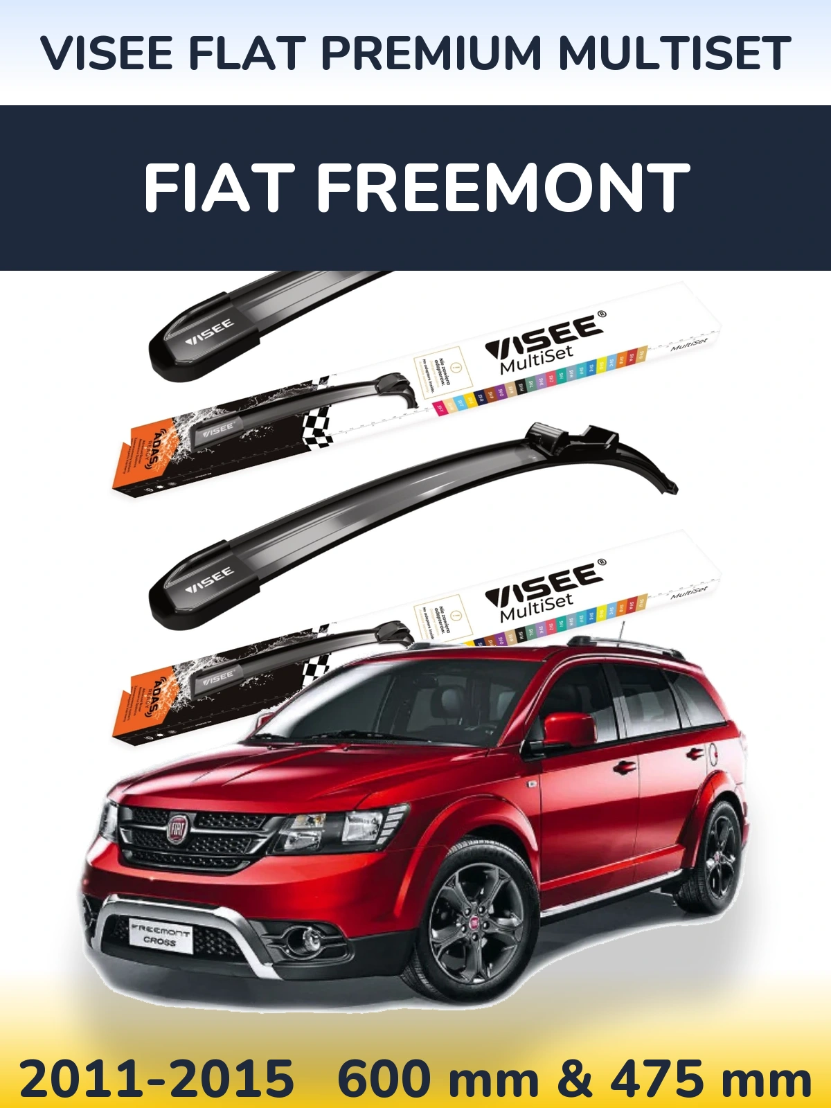 Front wiper blade set VISEE FLAT PREMIUM MultiSet 600 & 475 мм for Fiat Freemont 2011-2015