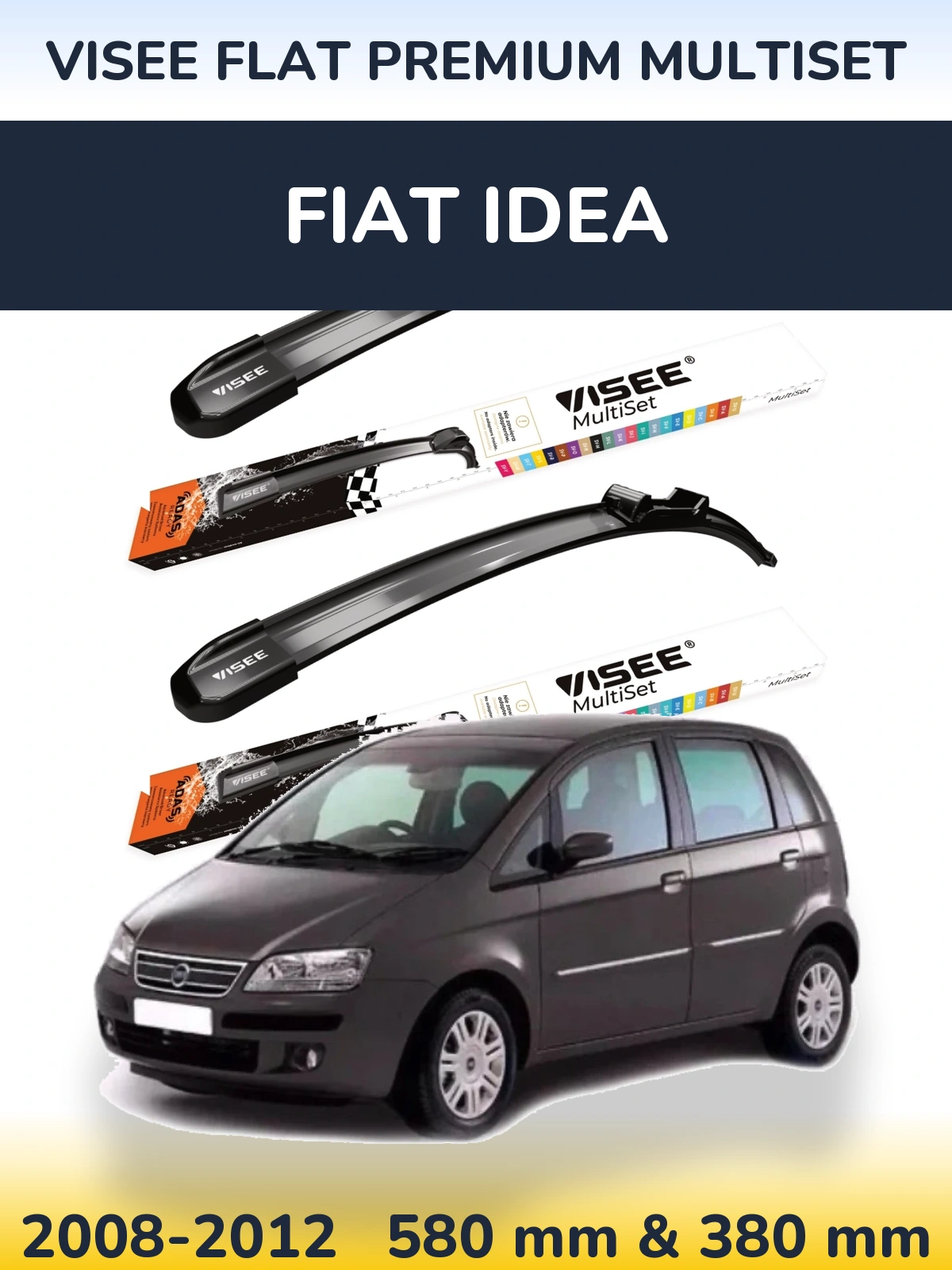 Комплект передних дворников VISEE FLAT PREMIUM MultiSet 580 & 380 мм для Fiat Idea 2008-2012