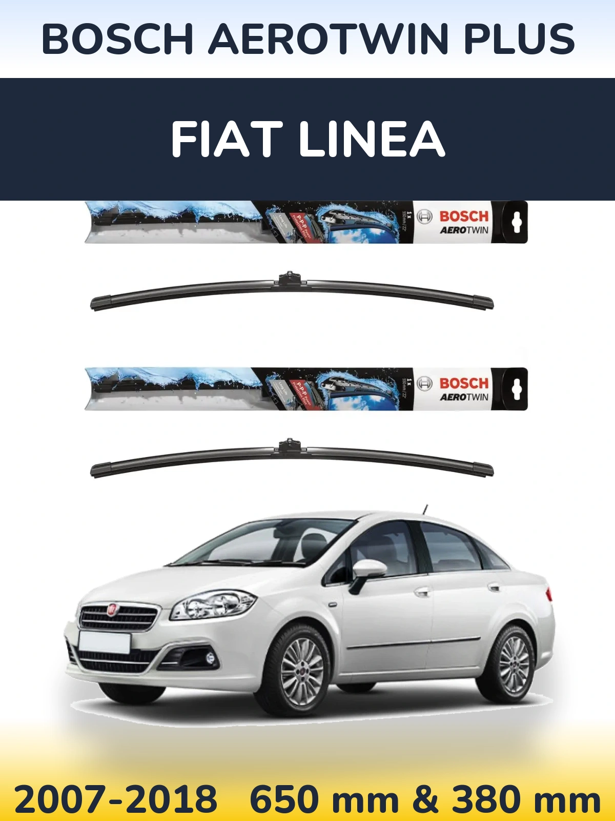 Комплект передніх щіток BOSCH AeroTwin Plus 650 & 380 мм для Fiat Linea 2007-2018
