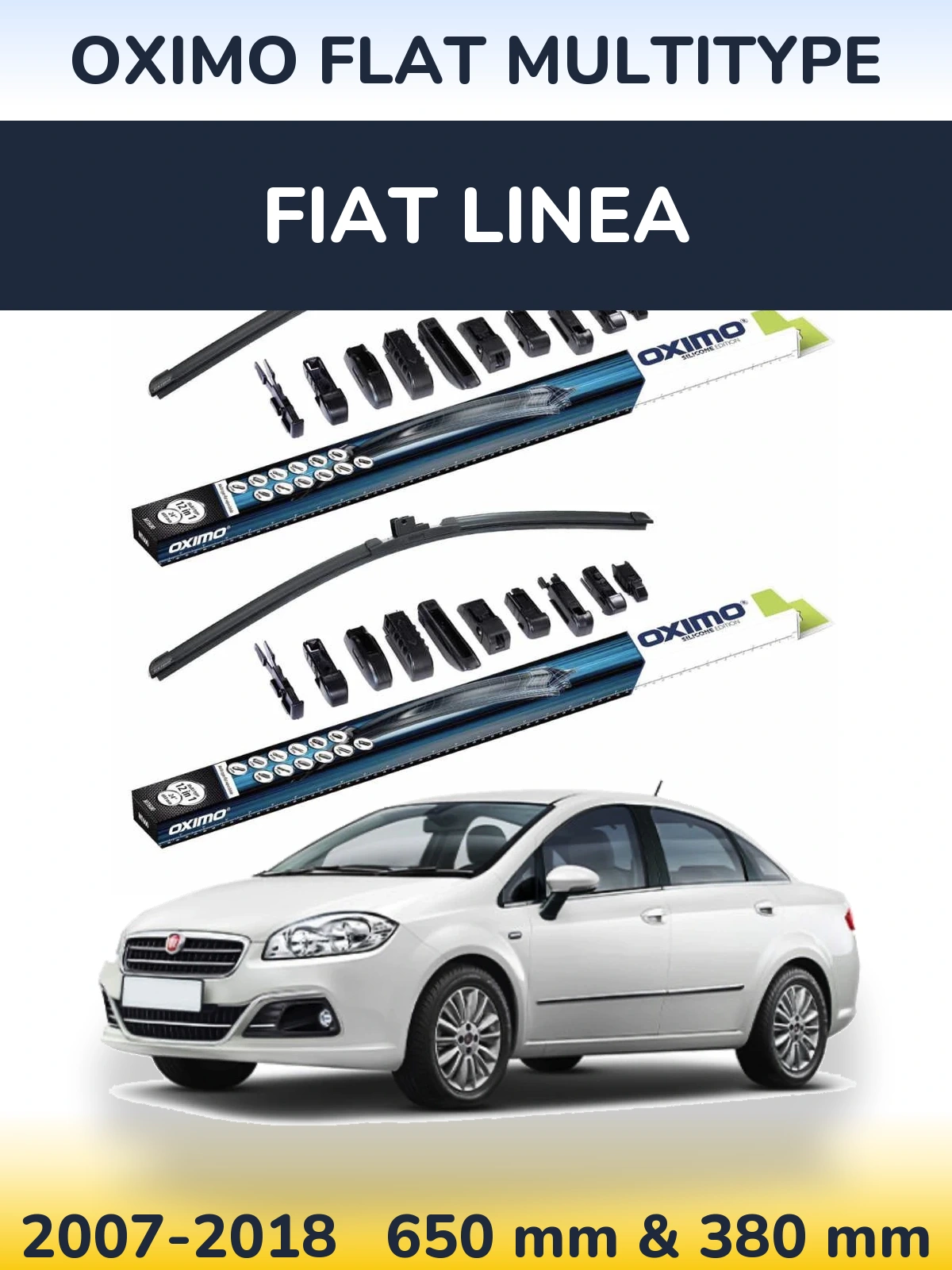 Front wiper blade set Oximo Flat MultiTypee 650 & 380 mm for Fiat Linea 2007-2018