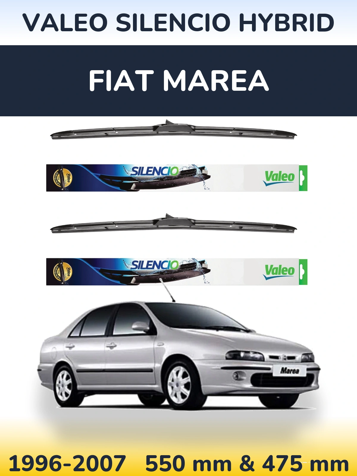 Комплект передних дворников Valeo Silencio Hybrid 550 & 475 мм для Fiat Marea 1996-2007
