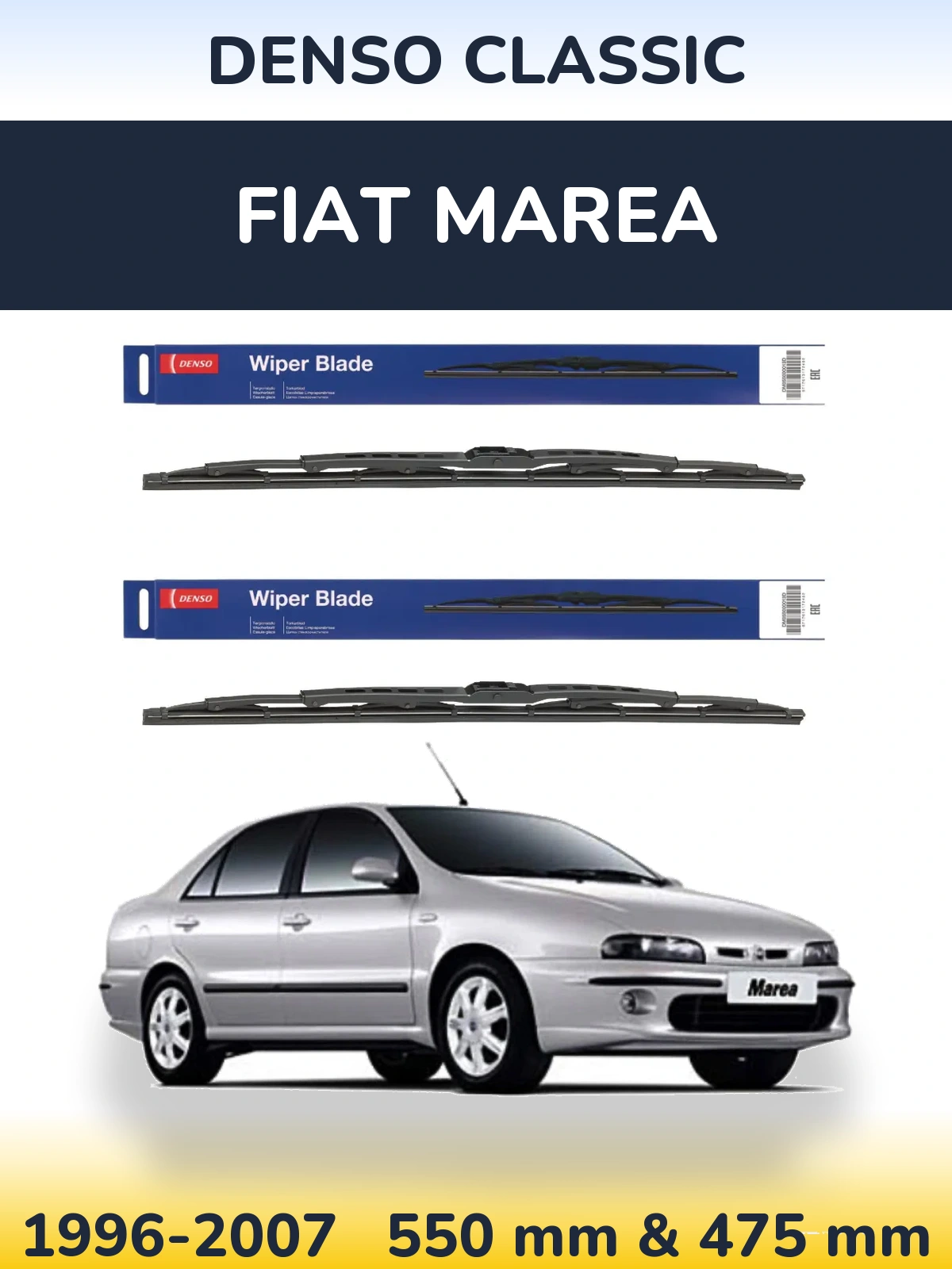 Front wiper blade set Denso Classic 550 & 475 mm for Fiat Marea 1996-2007