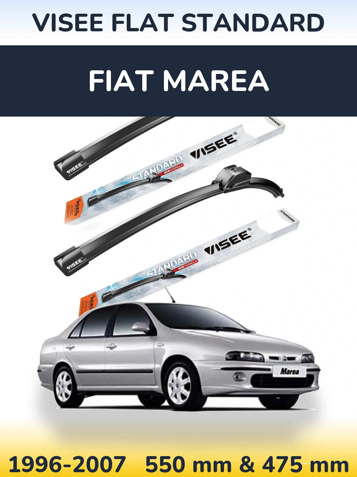 Front wiper blade set VISEE FLAT STANDARD 550 & 475 mm for Fiat Marea 1996-2007