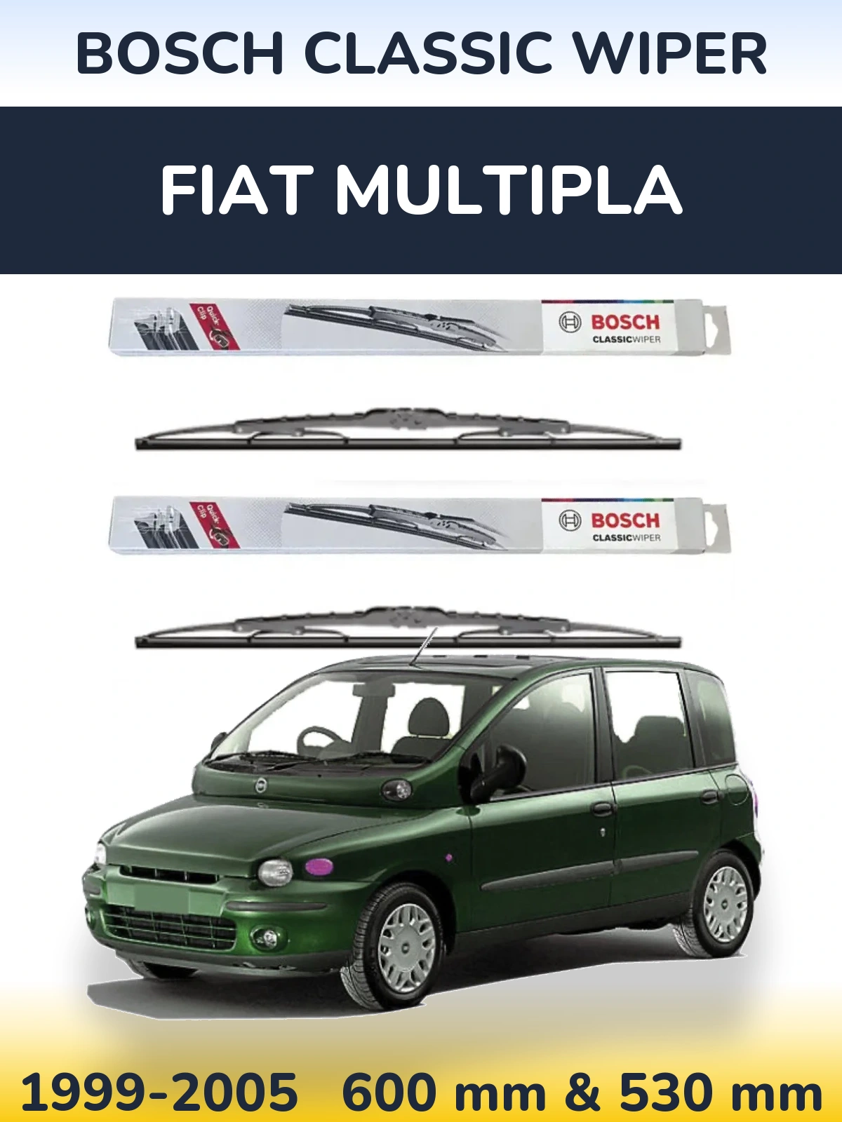 Комплект передних дворников BOSCH Classic Wiper 600 & 530 мм для Fiat Multipla 1999-2005