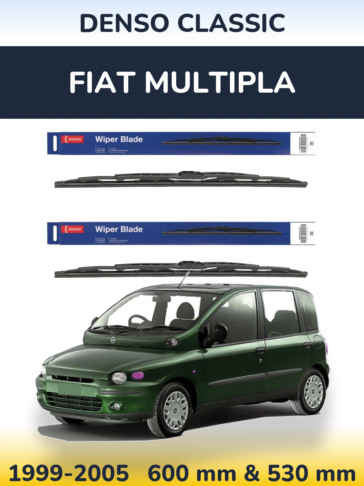 Front wiper blade set Denso Classic 600 & 530 mm for Fiat Multipla 1999-2005