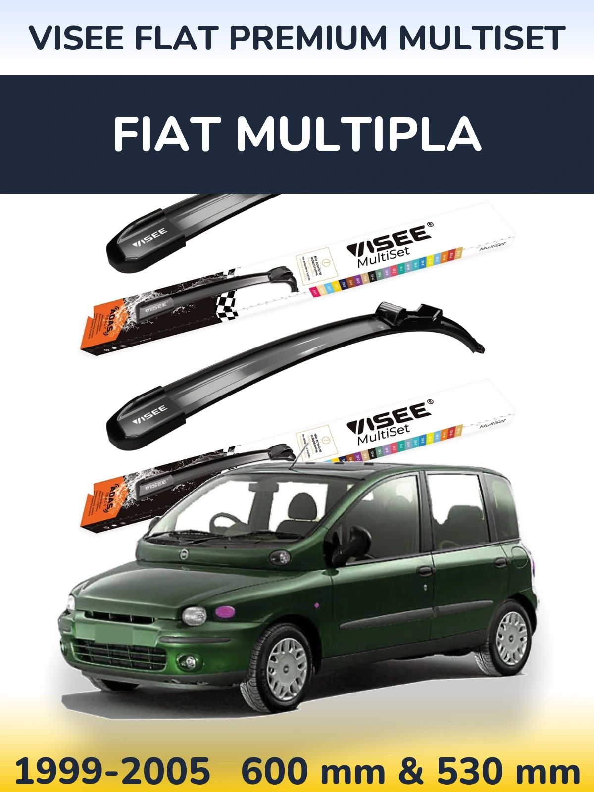 Front wiper blade set VISEE FLAT PREMIUM MultiSet 600 & 530 мм for Fiat Multipla 1999-2005