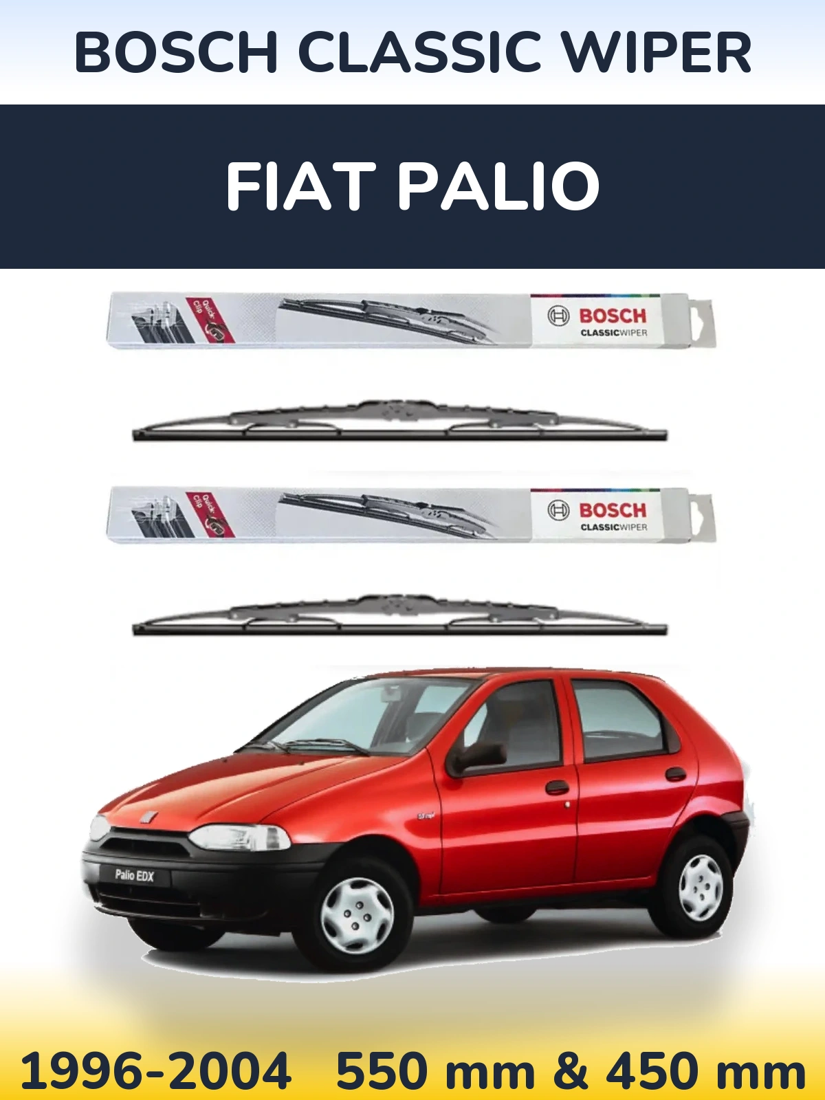 Front wiper blade set BOSCH Classic Wiper 550 & 450 mm for Fiat Palio 1996-2004