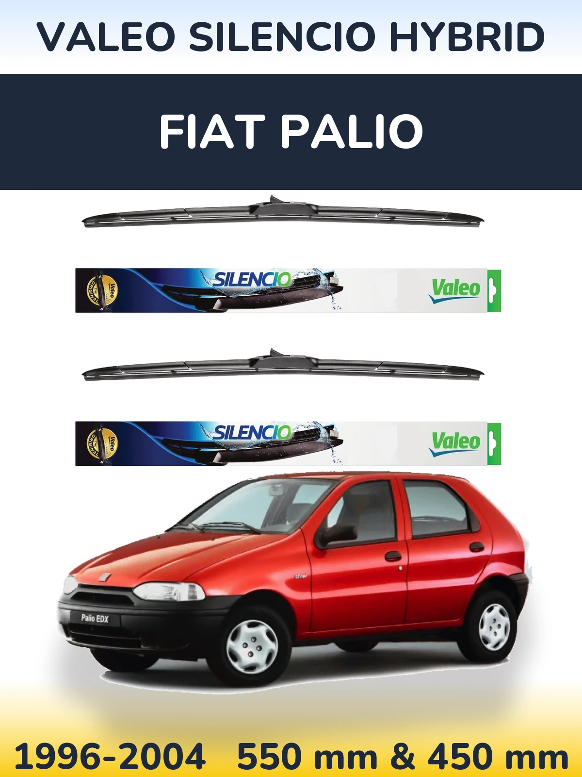 Front wiper blade set Valeo Silencio Hybrid 550 & 450 мм for Fiat Palio 1996-2004
