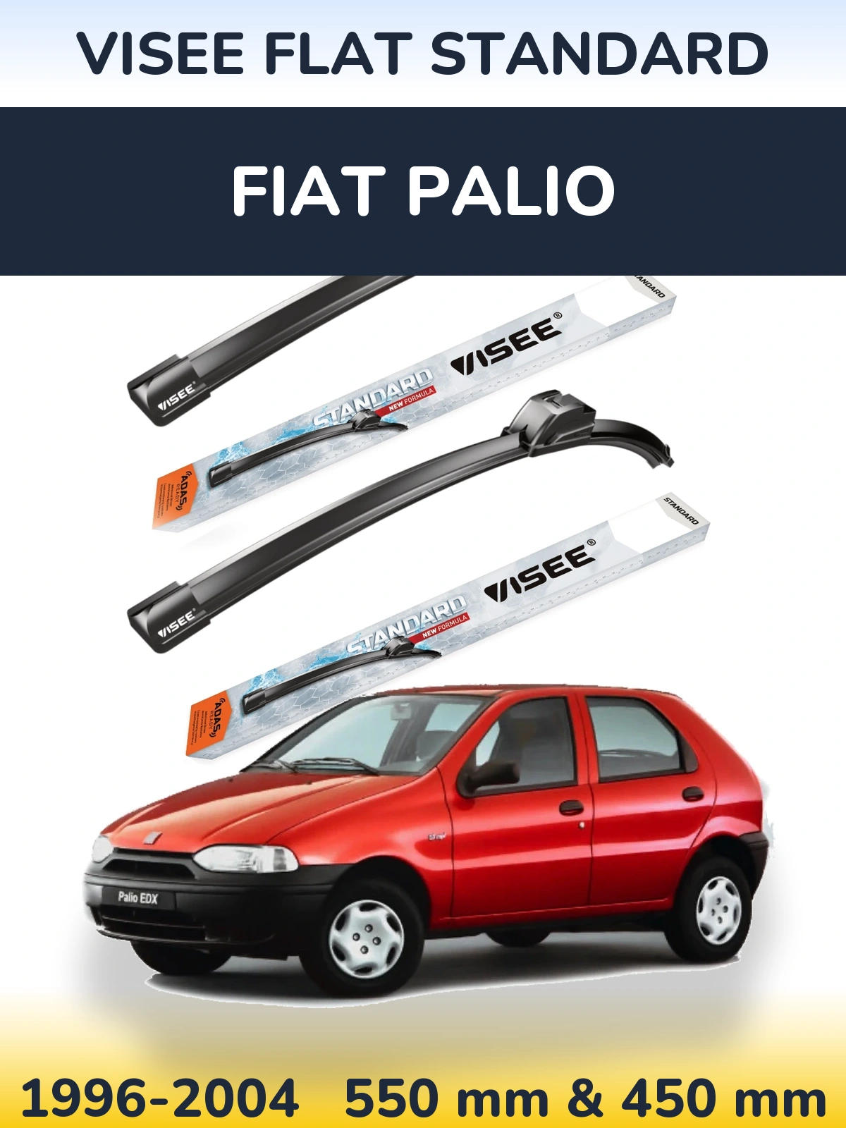 Front wiper blade set VISEE FLAT STANDARD 550 & 450 mm for Fiat Palio 1996-2004