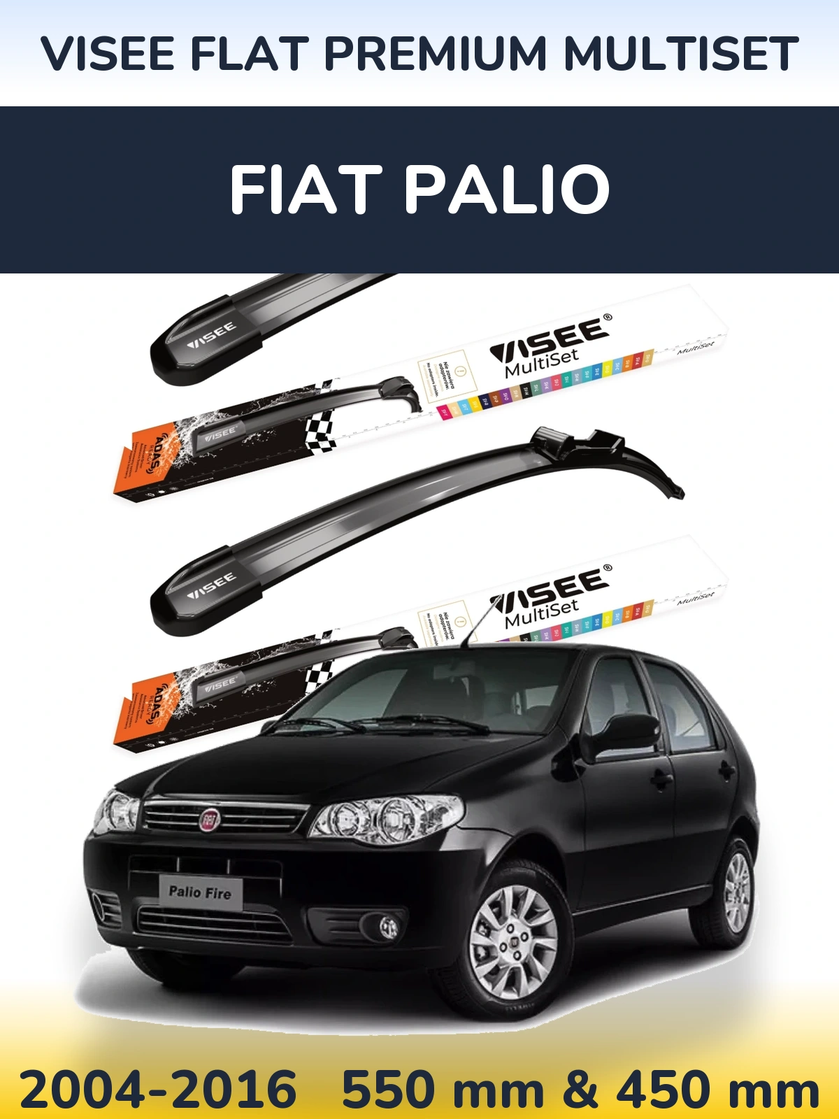 Front wiper blade set VISEE FLAT PREMIUM MultiSet 550 & 450 mm for Fiat Palio 2004-2016