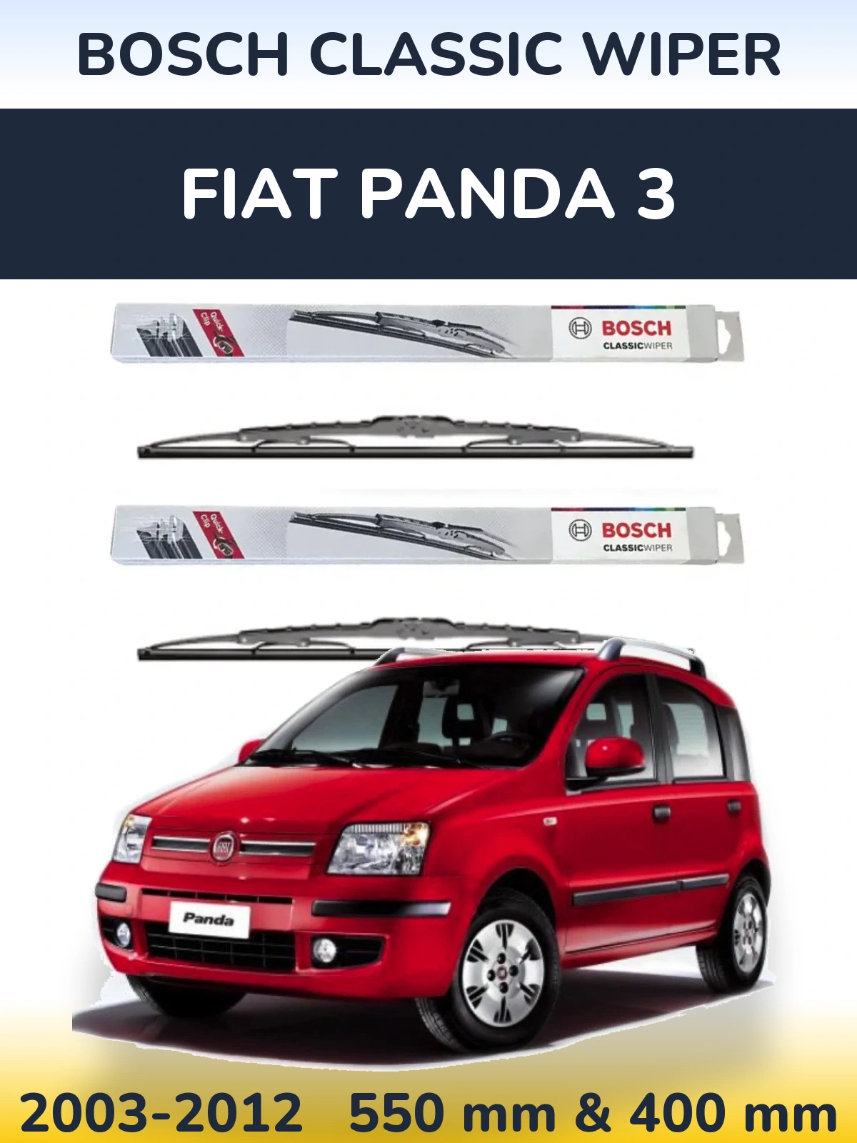 Front wiper blade set BOSCH Classic Wiper 550 & 400 мм for Fiat Panda 3 2003-2012