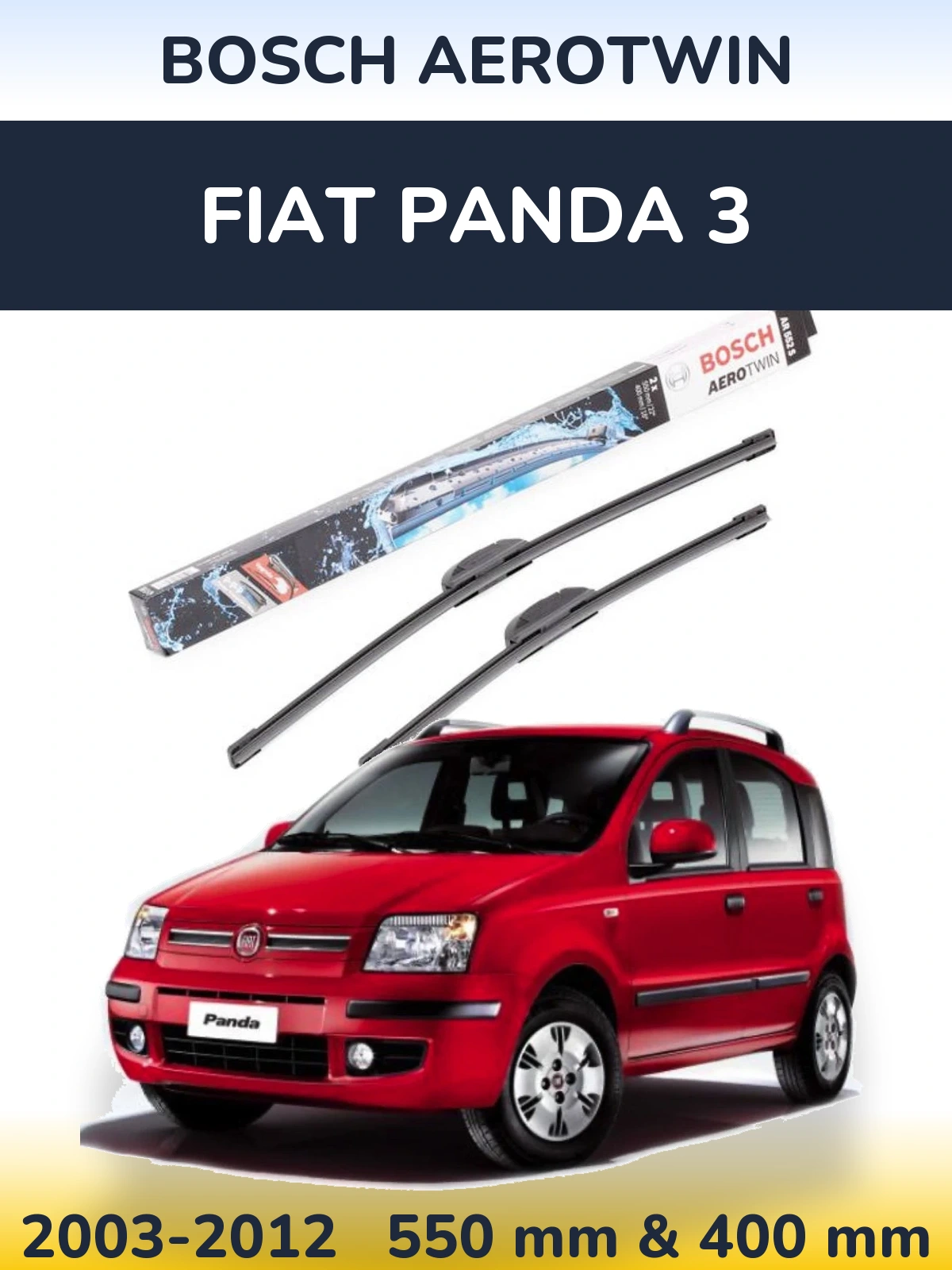 Front wiper blade set BOSCH AeroTwin 550 & 400 мм for Fiat Panda 3 2003-2012