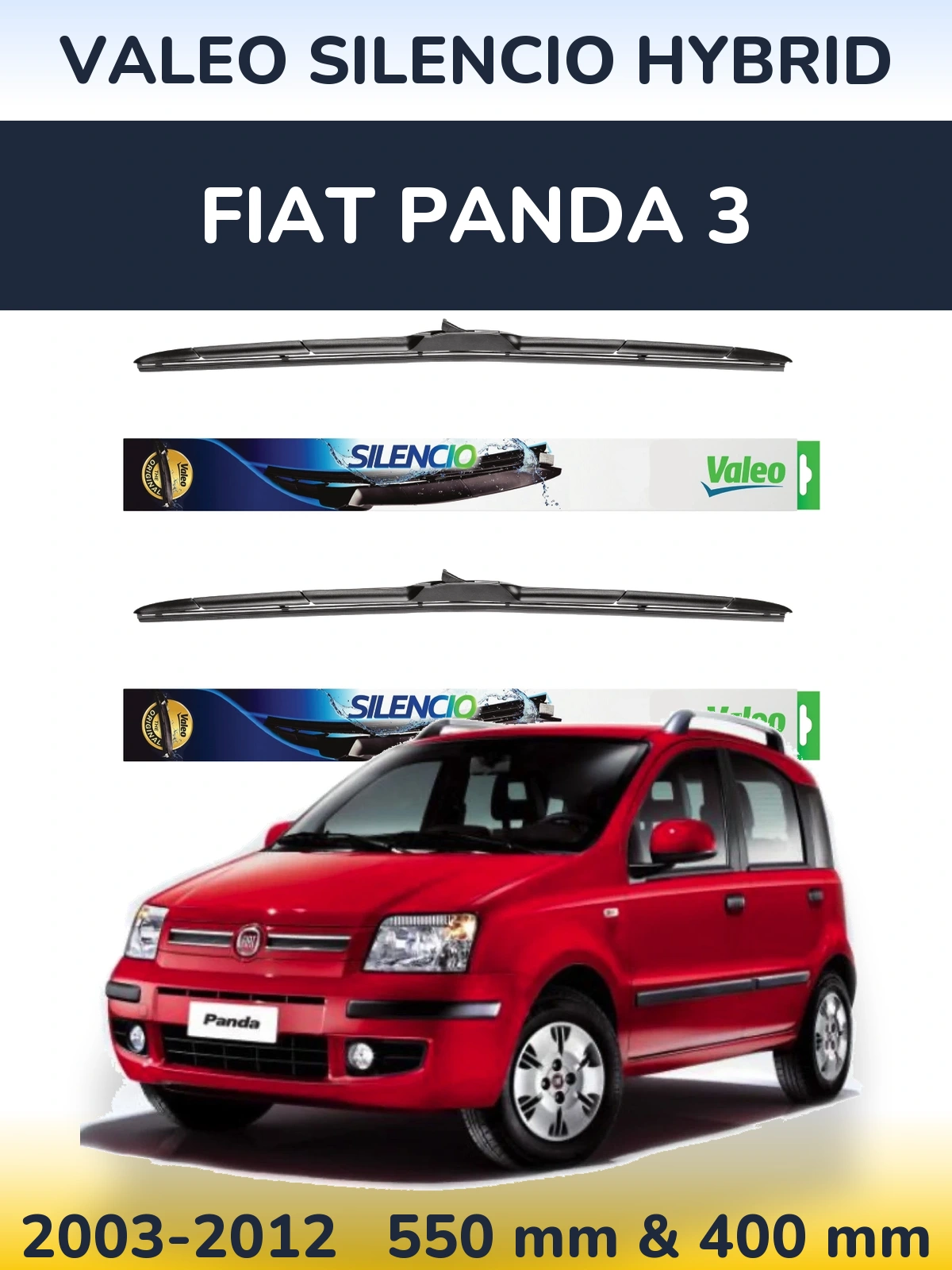 Front wiper blade set Valeo Silencio Hybrid 550 & 400 мм for Fiat Panda 3 2003-2012