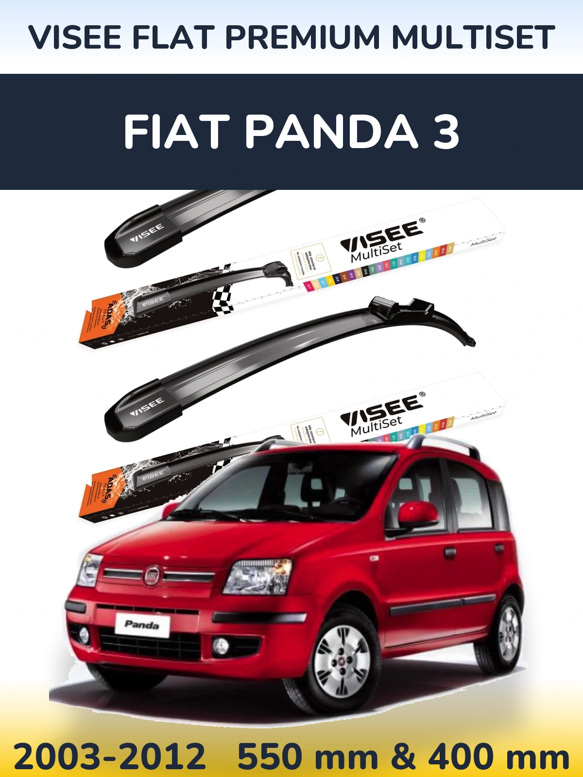Front wiper blade set VISEE FLAT PREMIUM MultiSet 550 & 400 мм for Fiat Panda 3 2003-2012