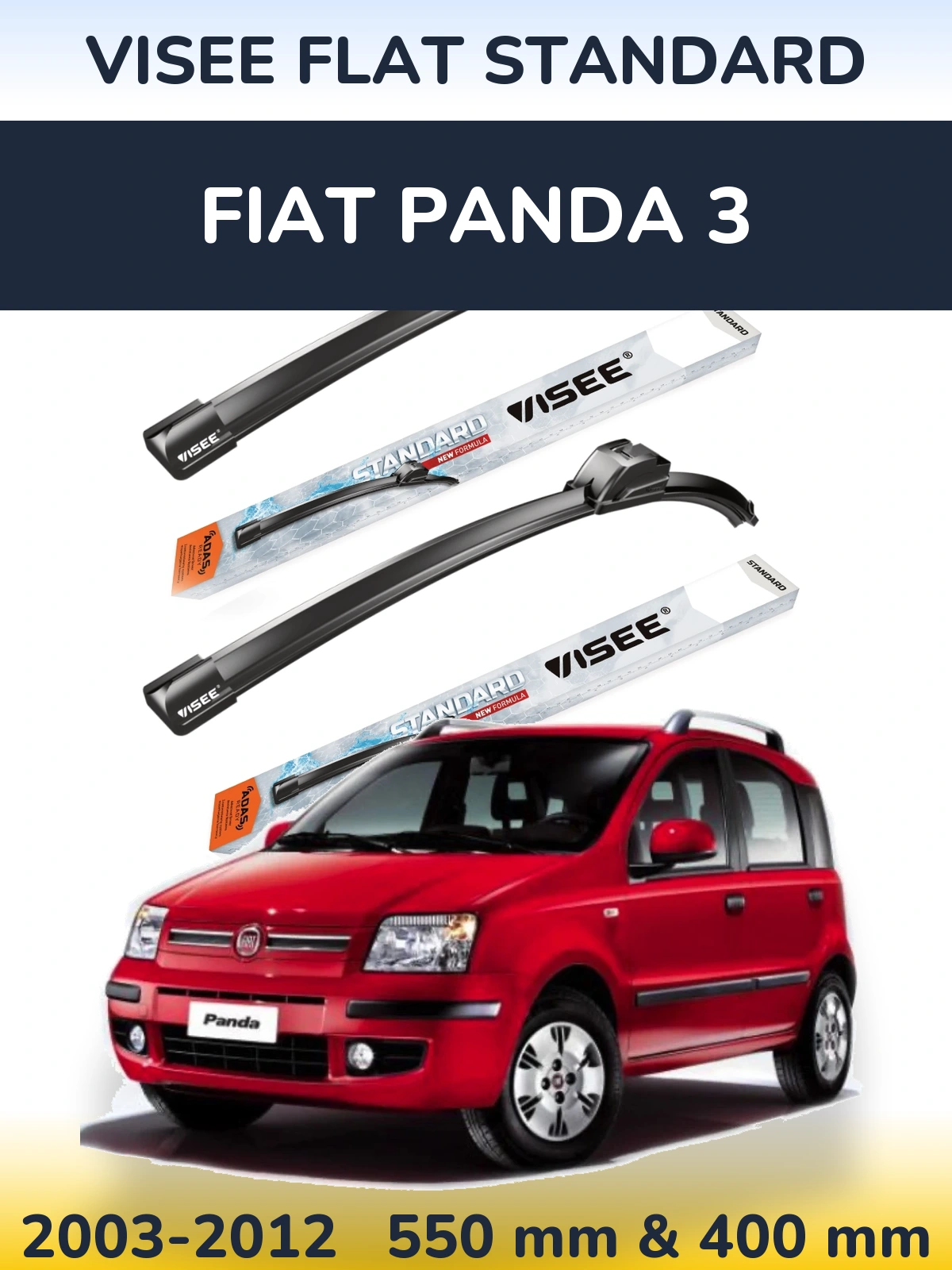 Комплект передних дворников VISEE FLAT STANDARD 550 & 400 мм для Fiat Panda 3 2003-2012