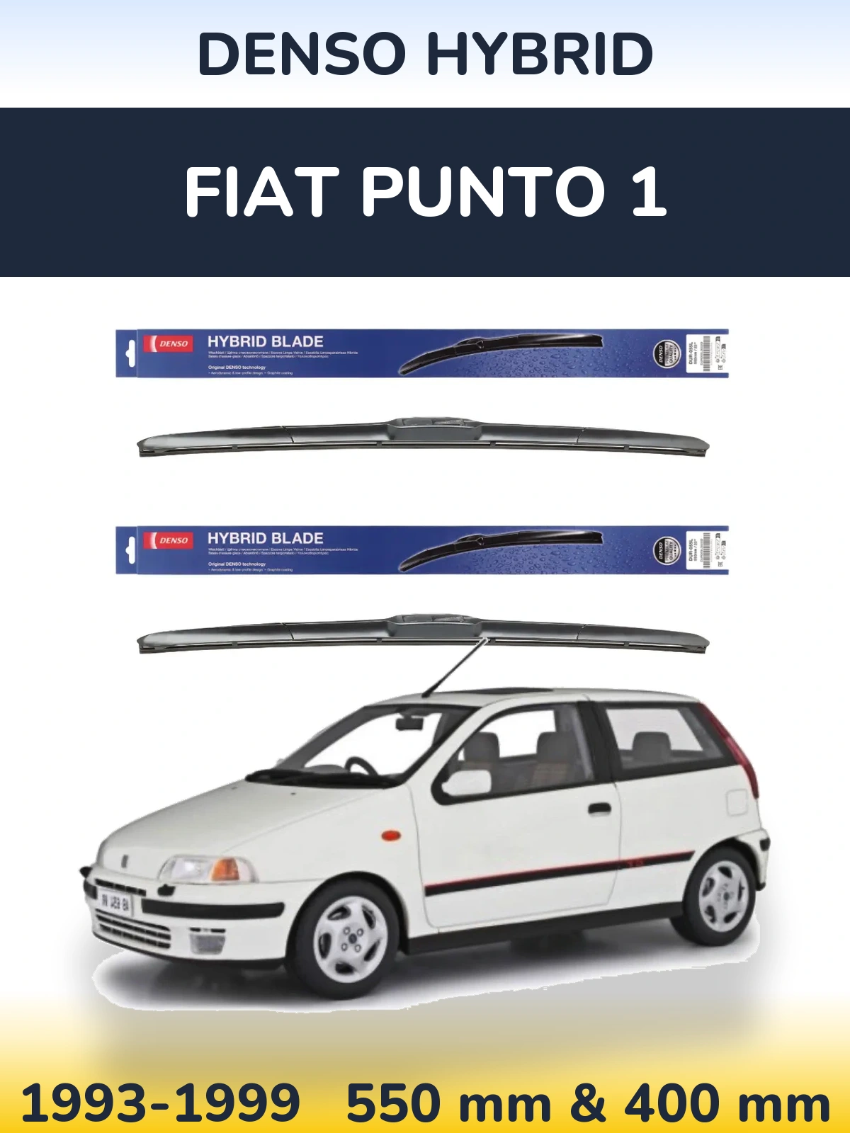 Front wiper blade set Denso Hybrid 550 & 400 мм for Fiat Punto 1 1993-1999