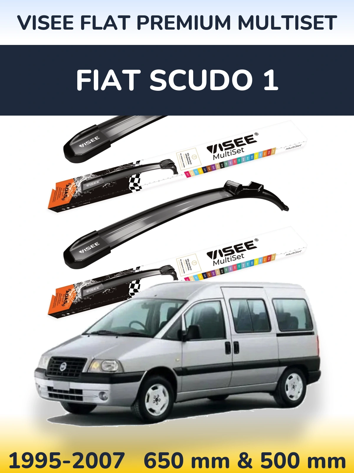 Комплект передніх щіток VISEE FLAT PREMIUM MultiSet 650 & 500 мм для Fiat Scudo 1 1995-2007
