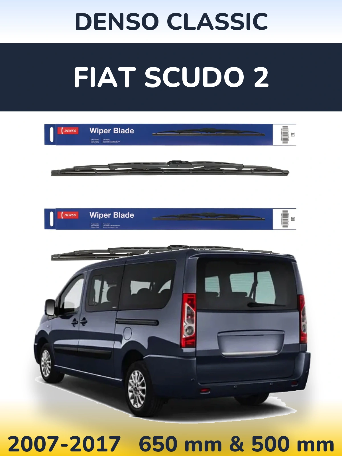 Front wiper blade set Denso Classic 650 & 500 mm for Fiat Scudo 2 2007-2017