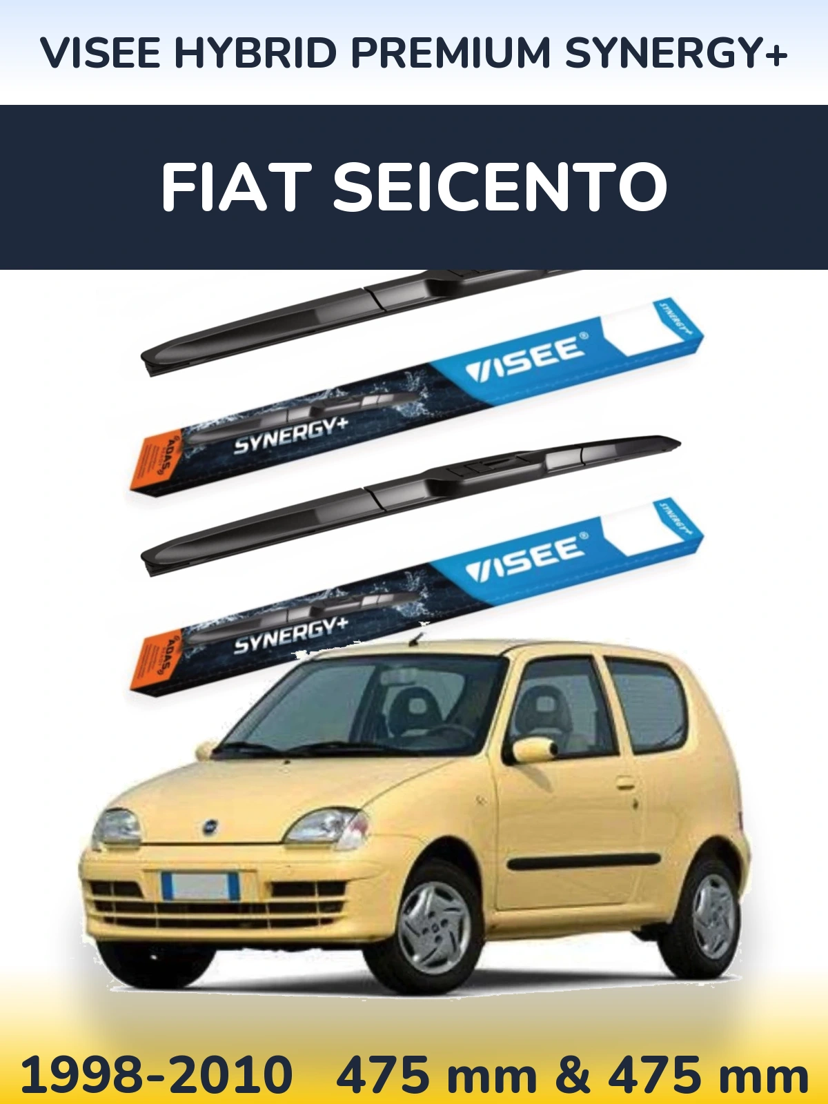 Комплект передних дворников VISEE HYBRID PREMIUM SYNERGY+ 475 & 475 мм для Fiat Seicento 1998-2010