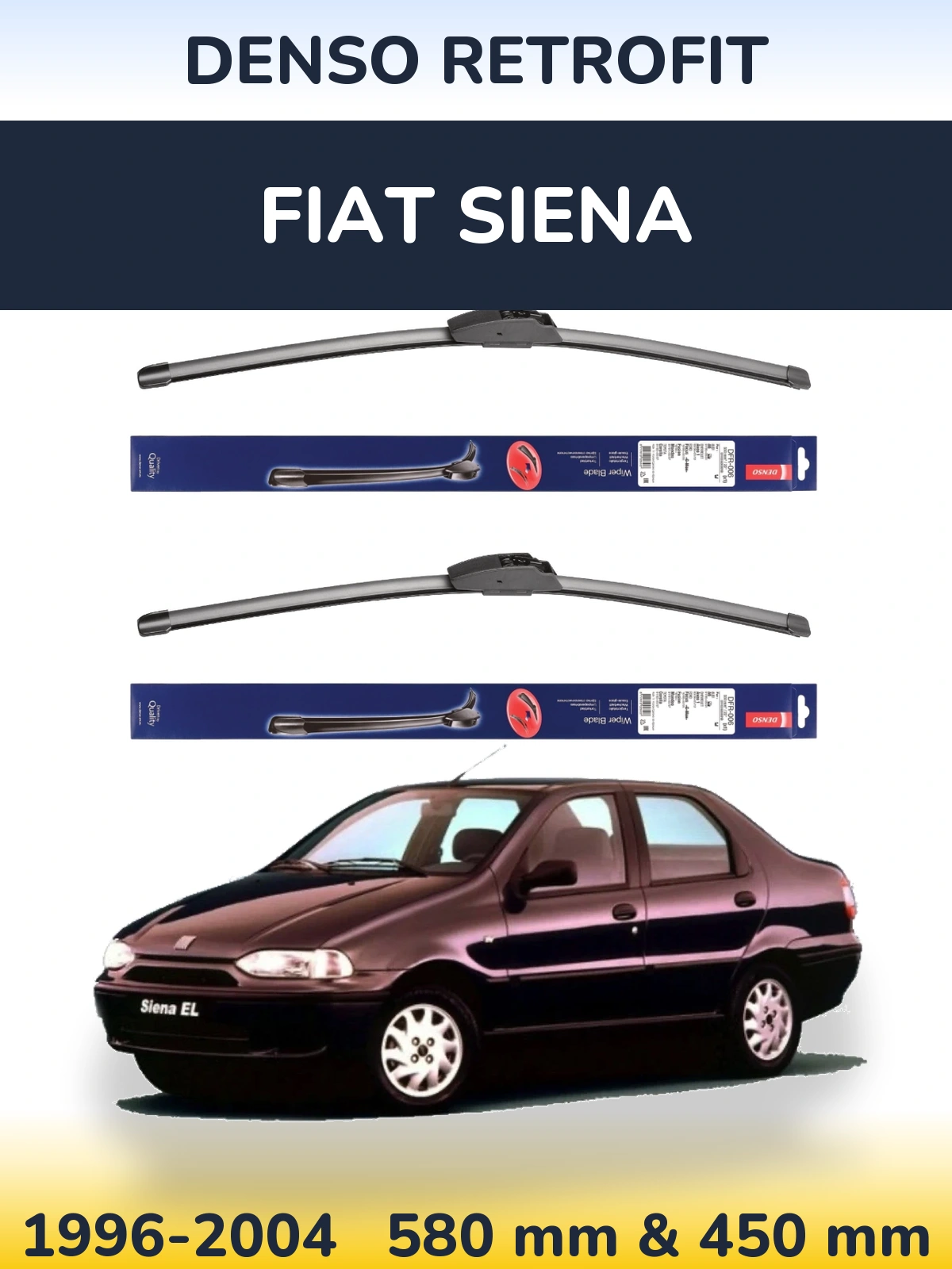 Komplet przednich wycieraczek Denso Retrofit 580 & 450 mm do Fiat Siena 1996-2004