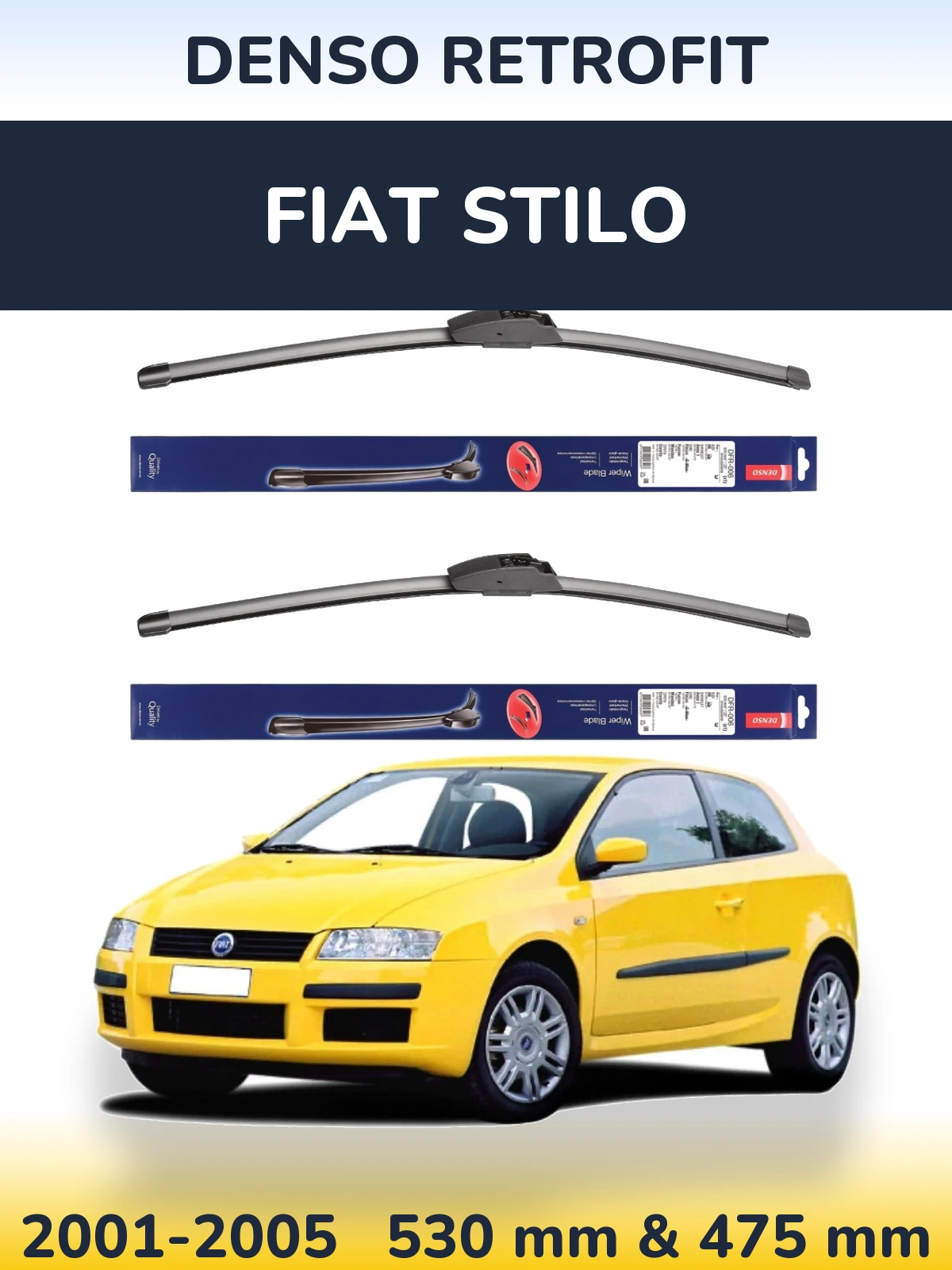 Komplet przednich wycieraczek Denso Retrofit 530 & 475 mm do Fiat Stilo 2001-2005