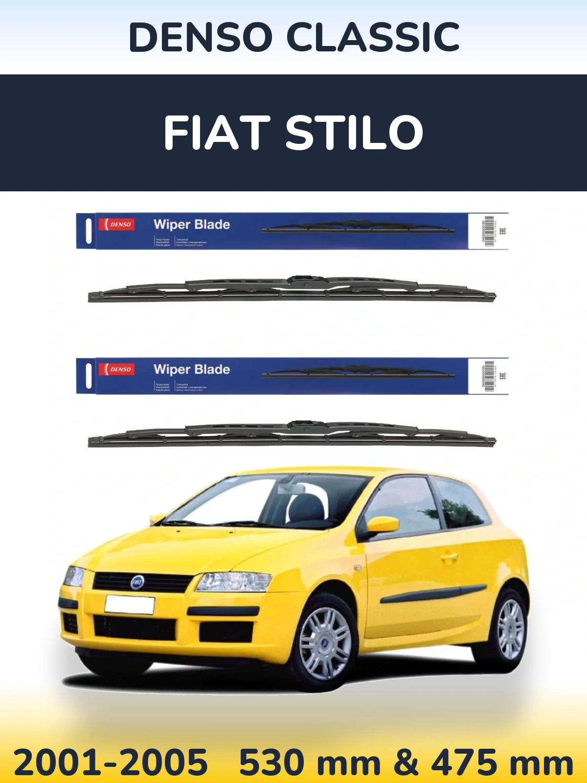 Комплект передних дворников Denso Classic 530 & 475 мм для Fiat Stilo 2001-2005