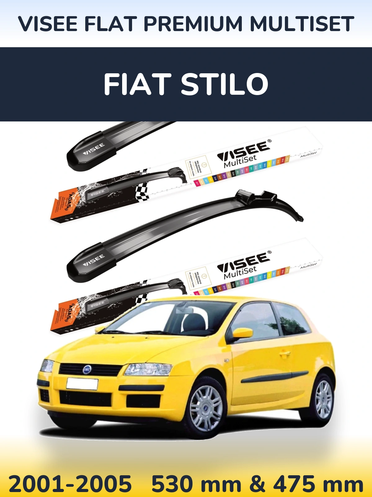 Front wiper blade set VISEE FLAT PREMIUM MultiSet 530 & 475 мм for Fiat Stilo 2001-2005