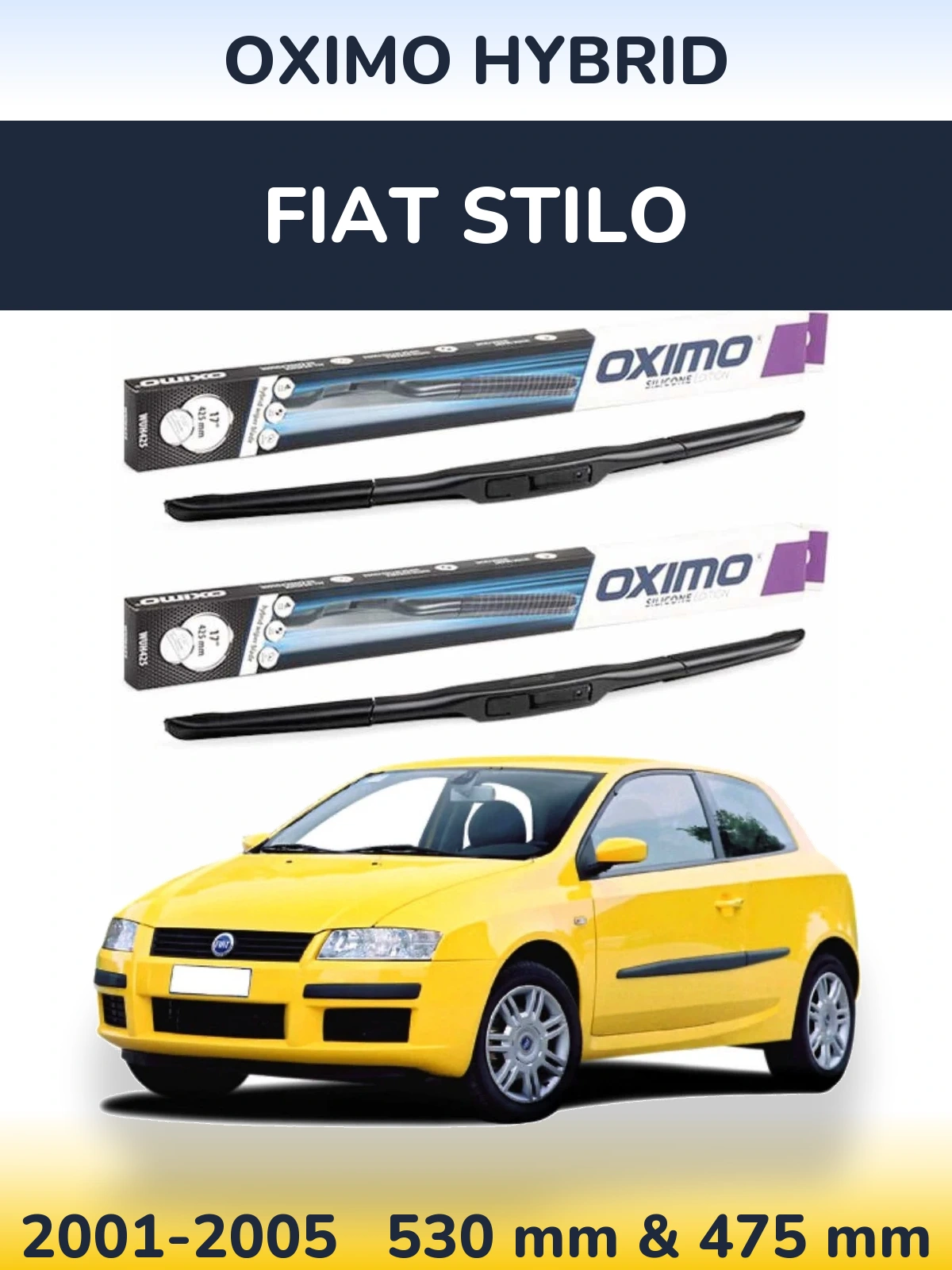Front wiper blade set Oximo Hybrid 530 & 475 мм for Fiat Stilo 2001-2005
