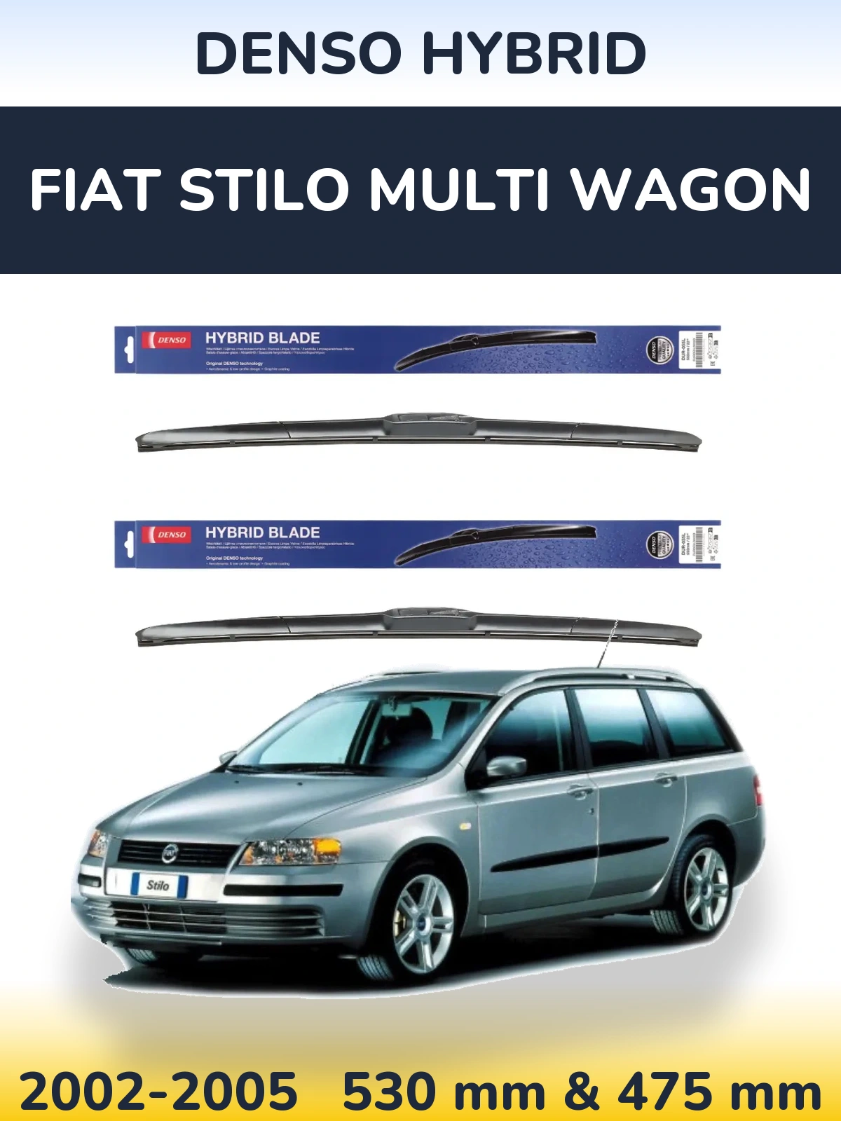 Комплект передних дворников Denso Hybrid 530 & 475 мм для Fiat Stilo Multi Wagon 2002-2005