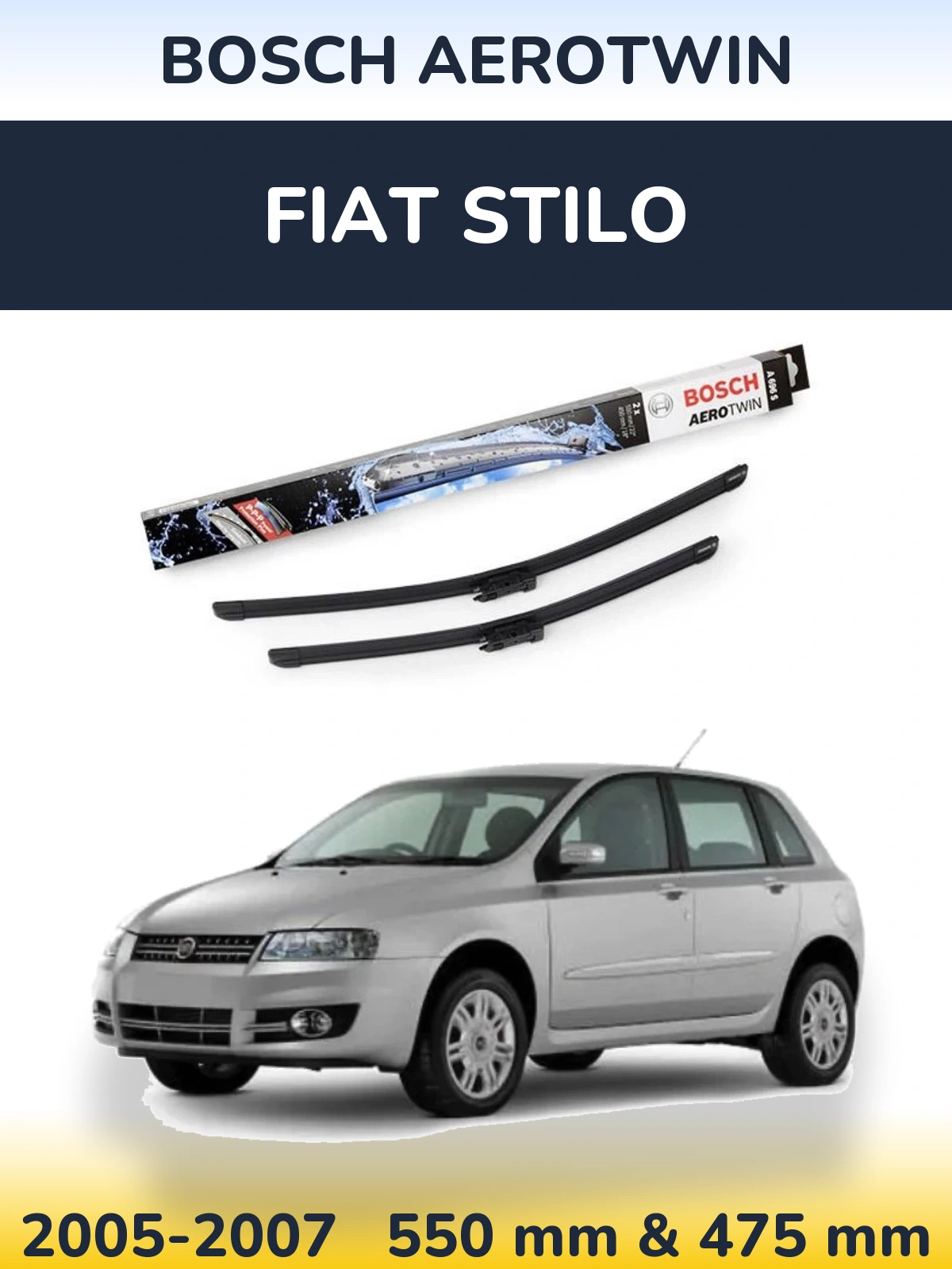 Komplet przednich wycieraczek BOSCH AeroTwin 550 & 450 mm do Fiat Stilo 2005-2007