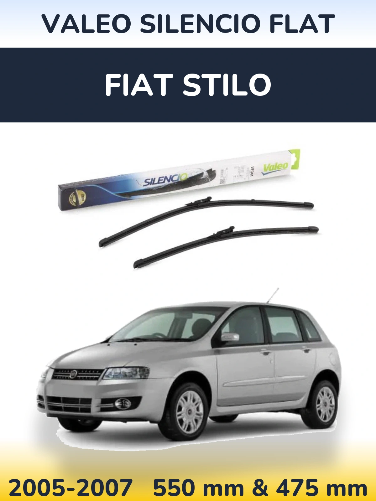 Komplet przednich wycieraczek Valeo Silencio Flat 550 & 450 mm do Fiat Stilo 2005-2007