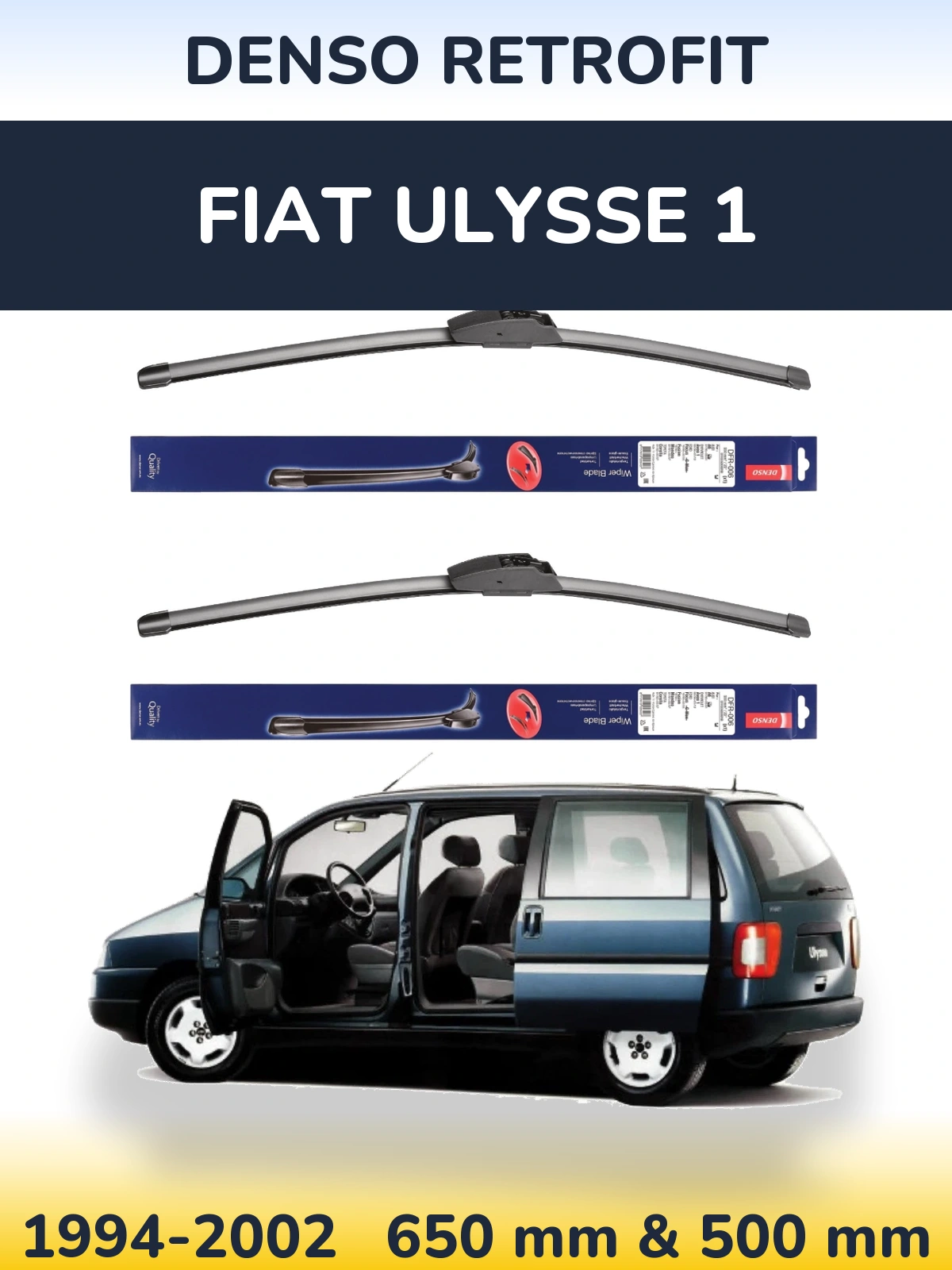 Front wiper blade set Denso Retrofit 650 & 500 мм for Fiat Ulysse 1 1994-2002