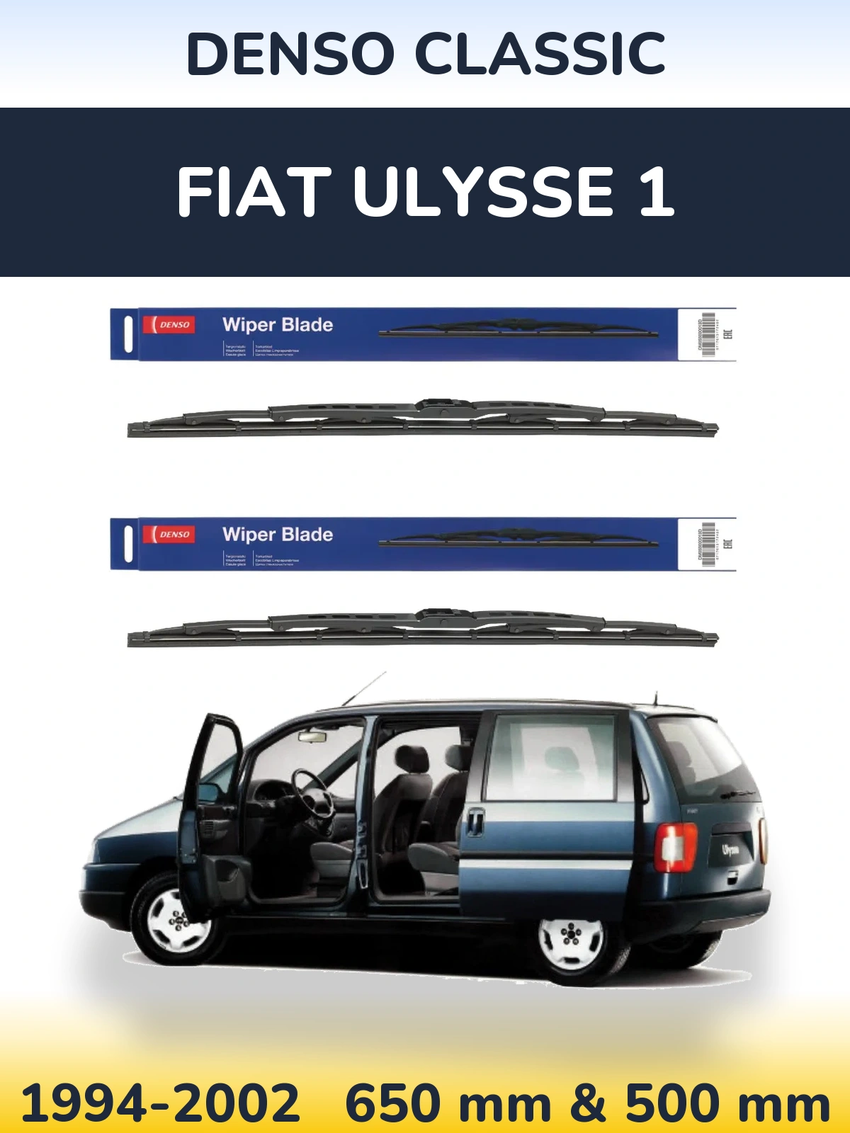 Front wiper blade set Denso Classic 650 & 500 mm for Fiat Ulysse 1 1994-2002