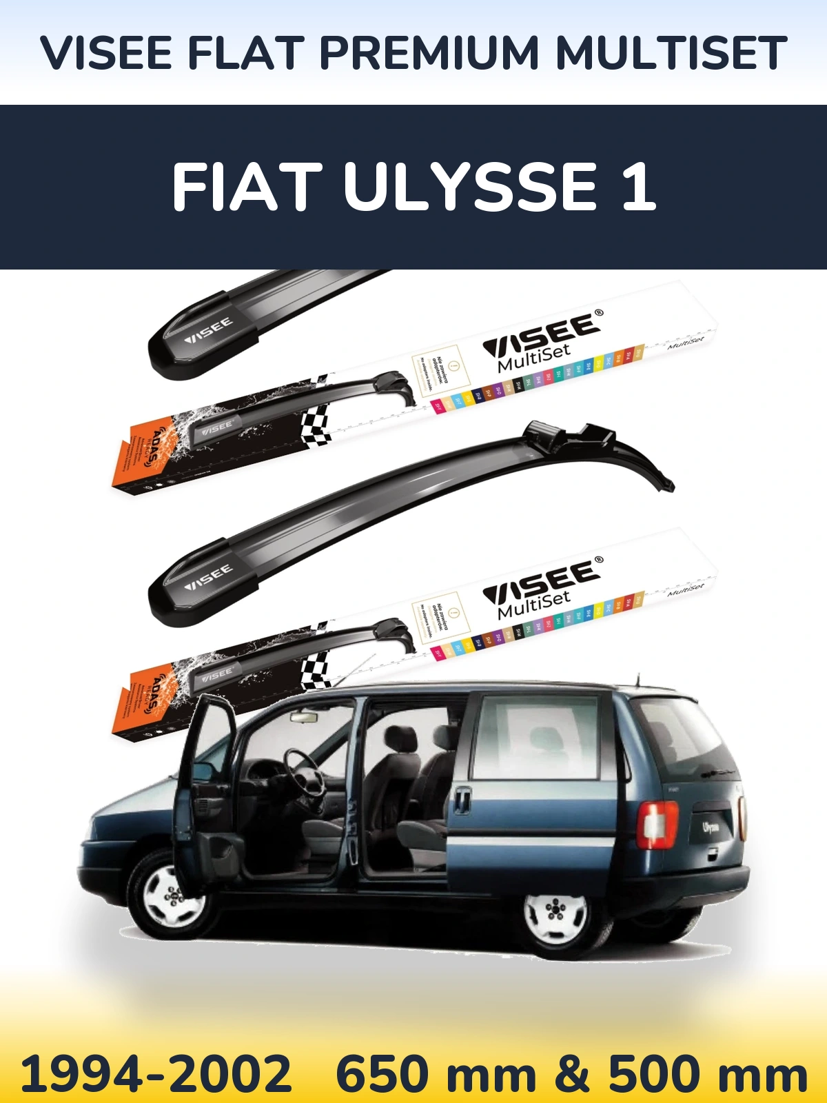 Front wiper blade set VISEE FLAT PREMIUM MultiSet 650 & 500 мм for Fiat Ulysse 1 1994-2002
