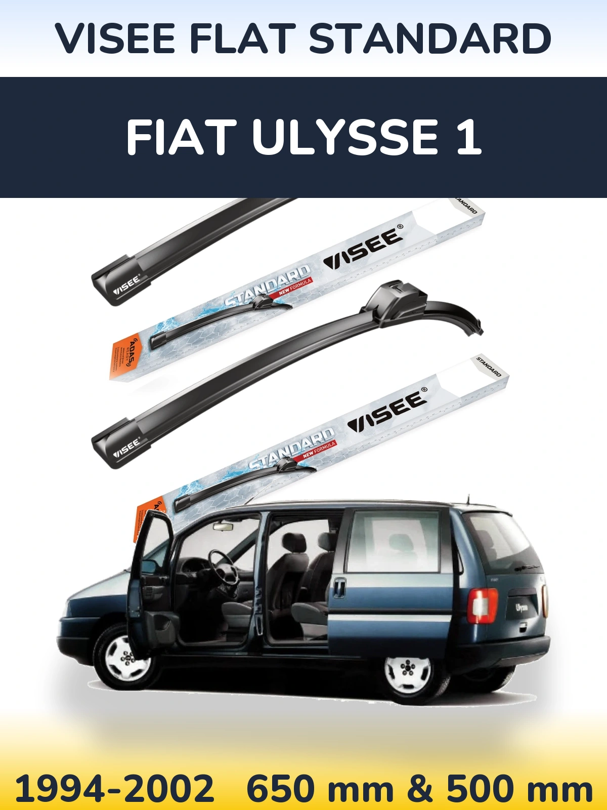 Front wiper blade set VISEE FLAT STANDARD 650 & 500 мм for Fiat Ulysse 1 1994-2002