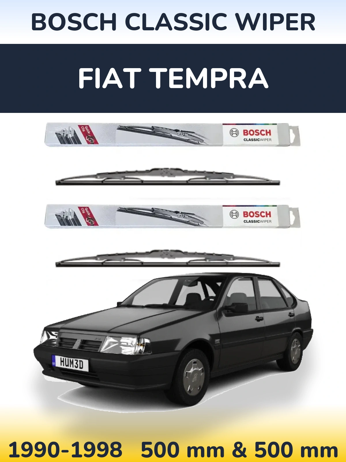 Комплект передних дворников BOSCH Classic Wiper 500 & 500 мм для Fiat Tempra 1990-1998