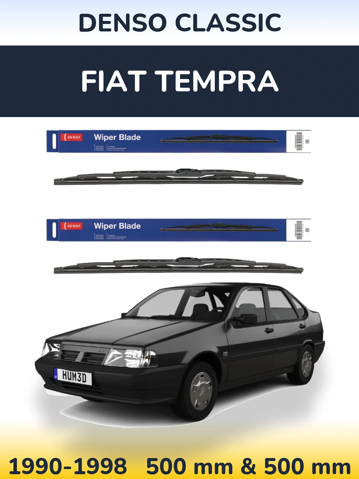 Front wiper blade set Denso Classic 500 & 500 mm for Fiat Tempra 1990-1998