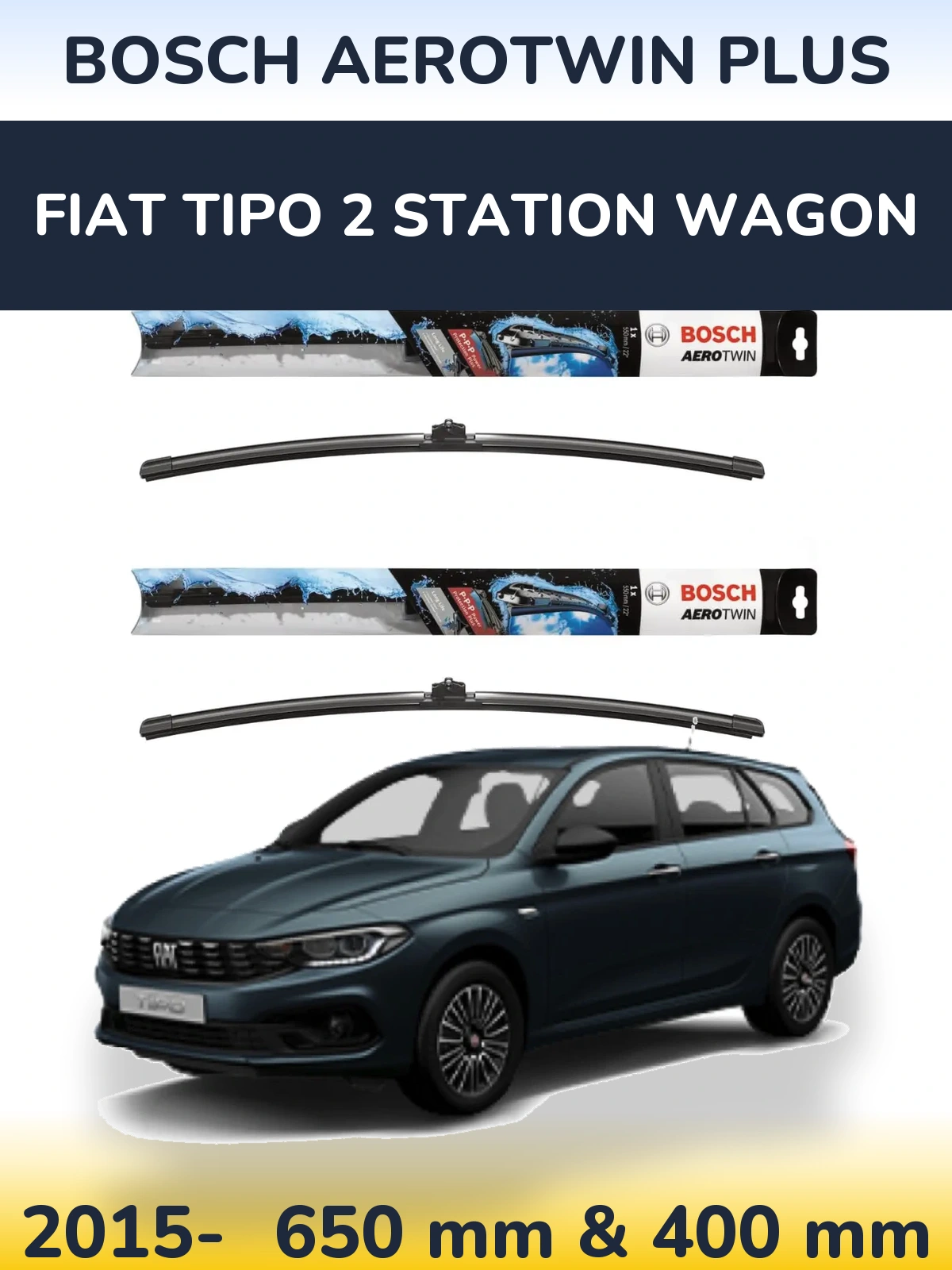 Комплект передніх щіток BOSCH AeroTwin Plus 650 & 400 мм для Fiat Tipo 2 Station Wagon 2015-2026