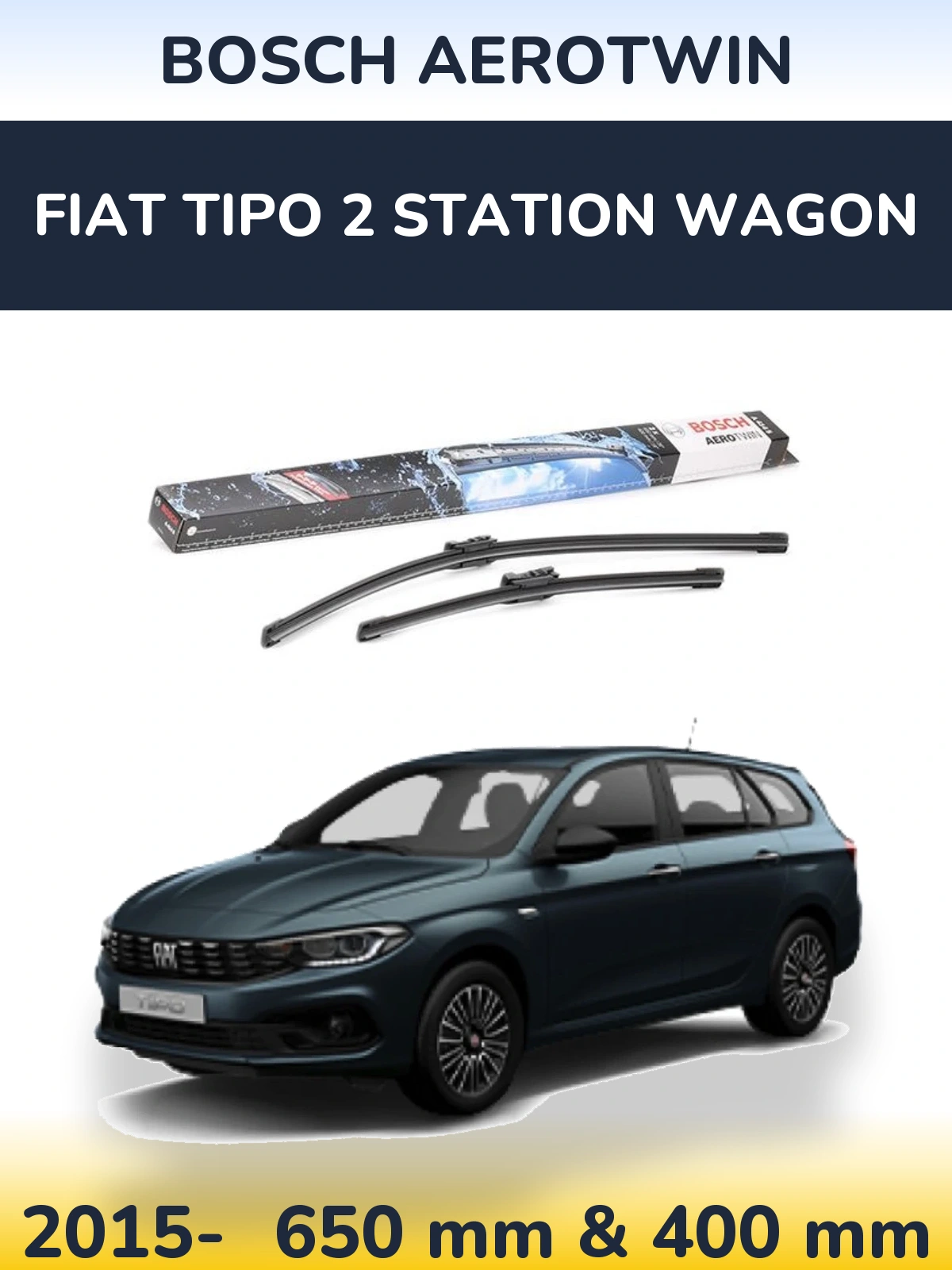 Комплект передніх щіток BOSCH AeroTwin 650 & 400 мм для Fiat Tipo 2 Station Wagon 2015-2026