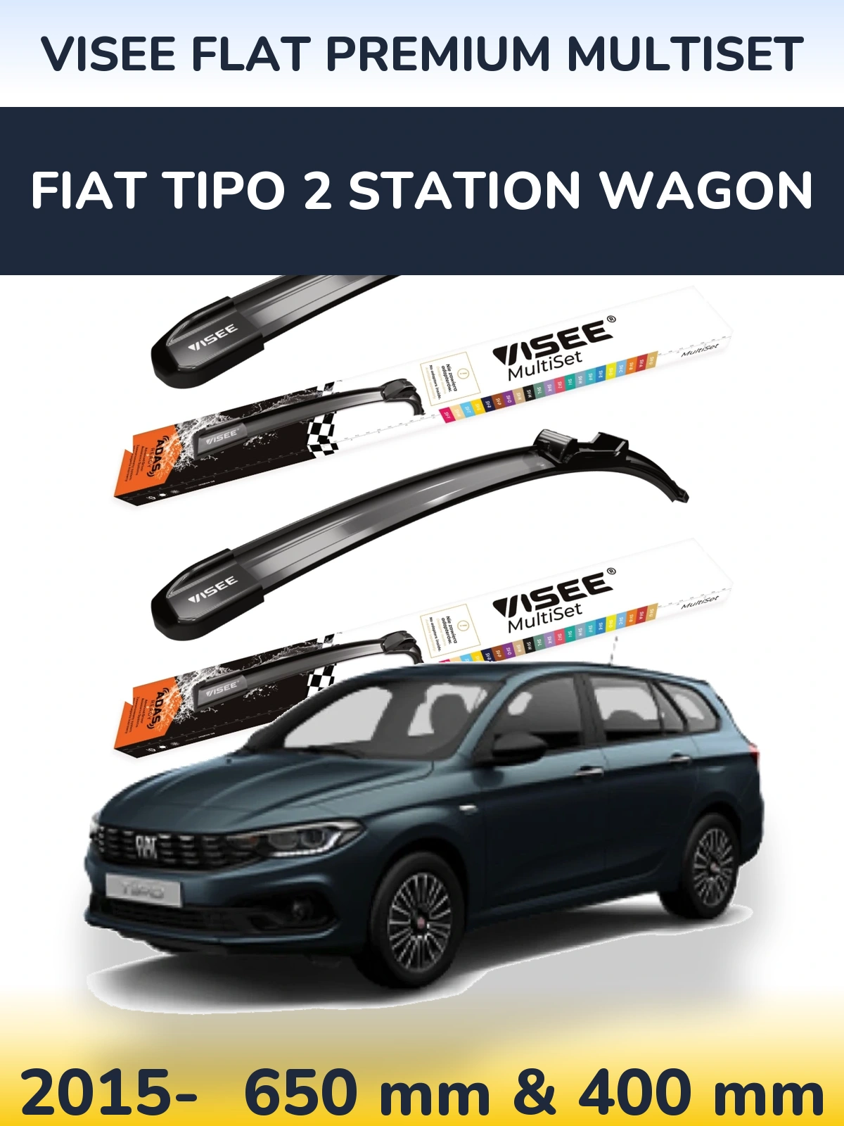 Комплект передних дворников VISEE FLAT PREMIUM MultiSet 650 & 400 мм для Fiat Tipo 2 Station Wagon 2015-2026