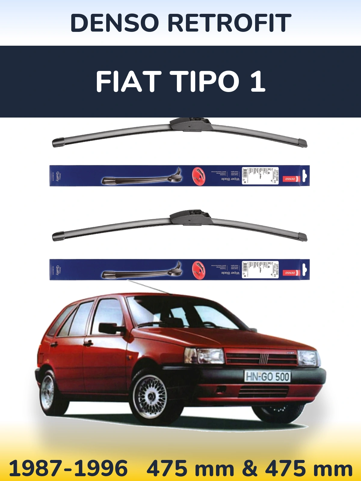 Front wiper blade set Denso Retrofit 475 & 475 mm for Fiat Tipo 1 1987-1996