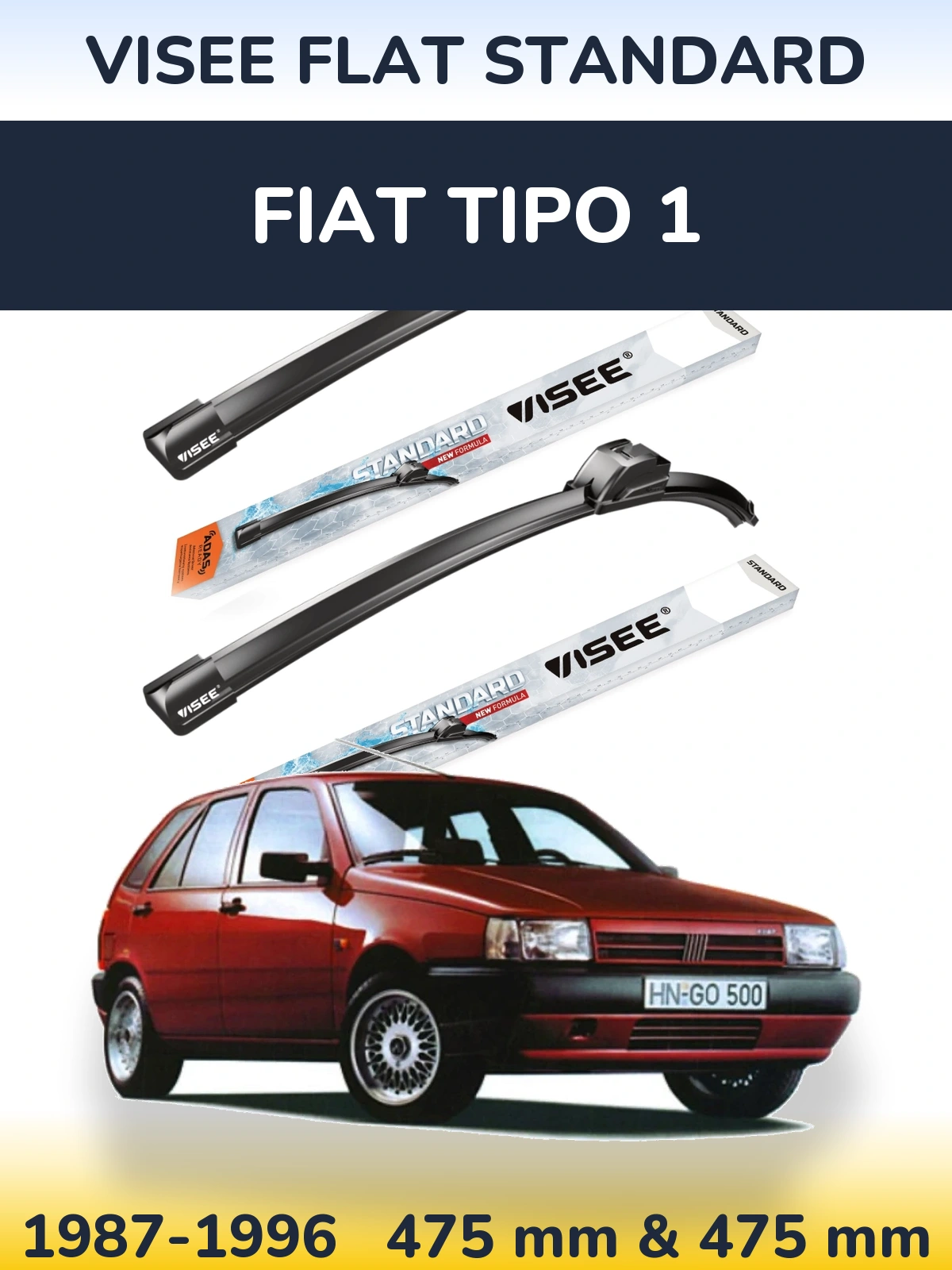 Front wiper blade set VISEE FLAT STANDARD 475 & 475 мм for Fiat Tipo 1 1987-1996
