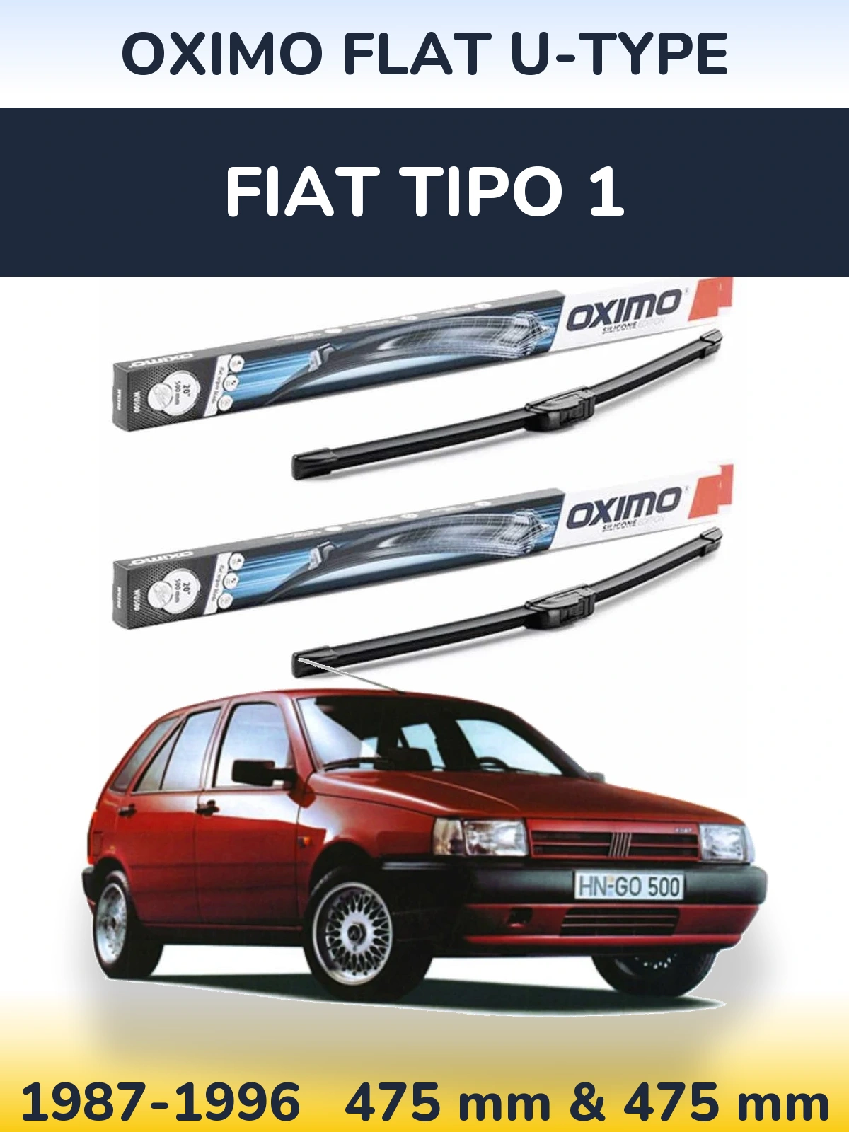 Front wiper blade set Oximo Flat U-type 475 & 475 mm for Fiat Tipo 1 1987-1996