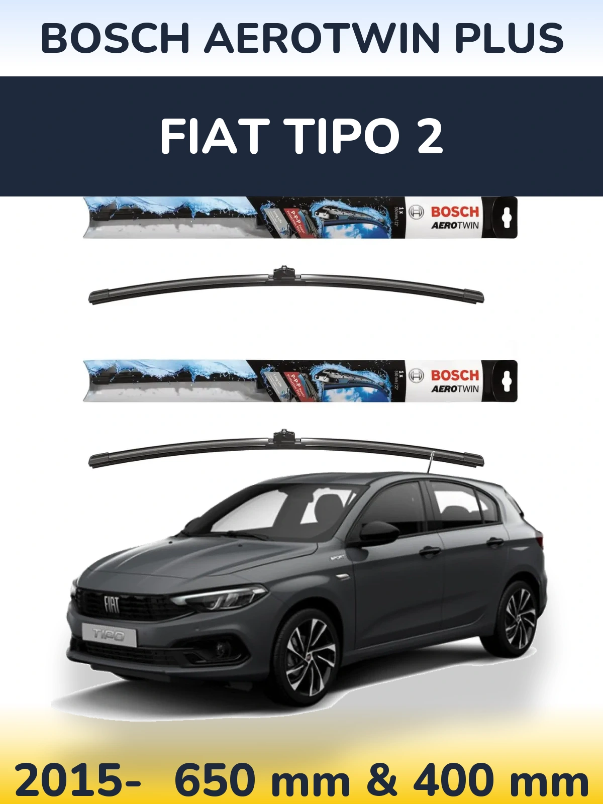 Комплект передніх щіток BOSCH AeroTwin Plus 650 & 400 мм для Fiat Tipo 2 2015-2026