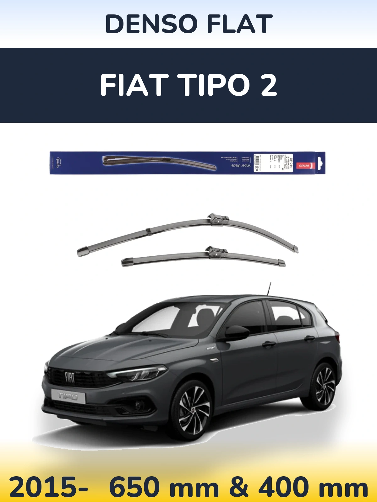 Front wiper blade set Denso Flat 650 & 400 mm for Fiat Tipo 2 2015-2026
