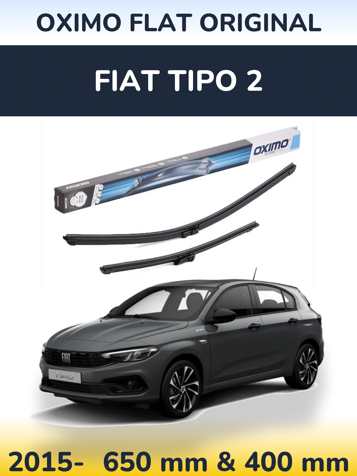 Front wiper blade set Oximo Flat Original 650 & 400 мм for Fiat Tipo 2 2015-2026