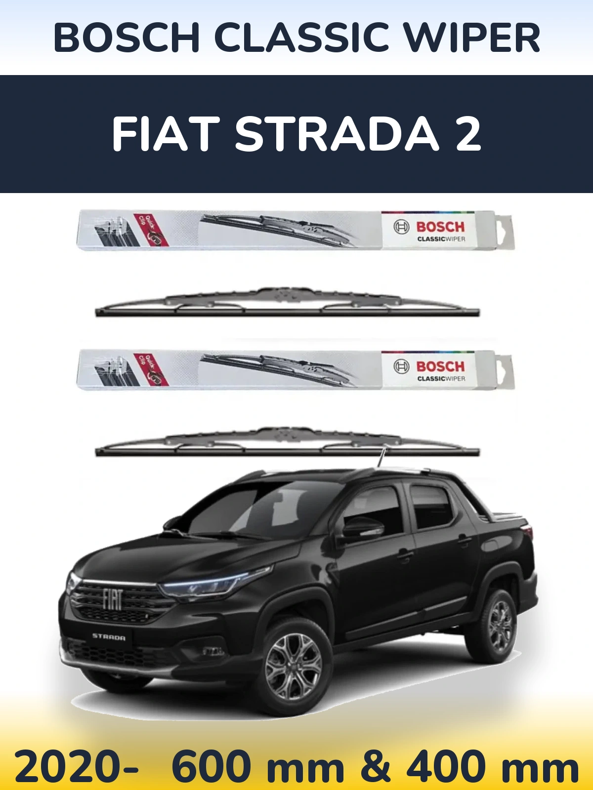 Front wiper blade set BOSCH Classic Wiper 600 & 400 мм for Fiat Strada 2 2020-2026