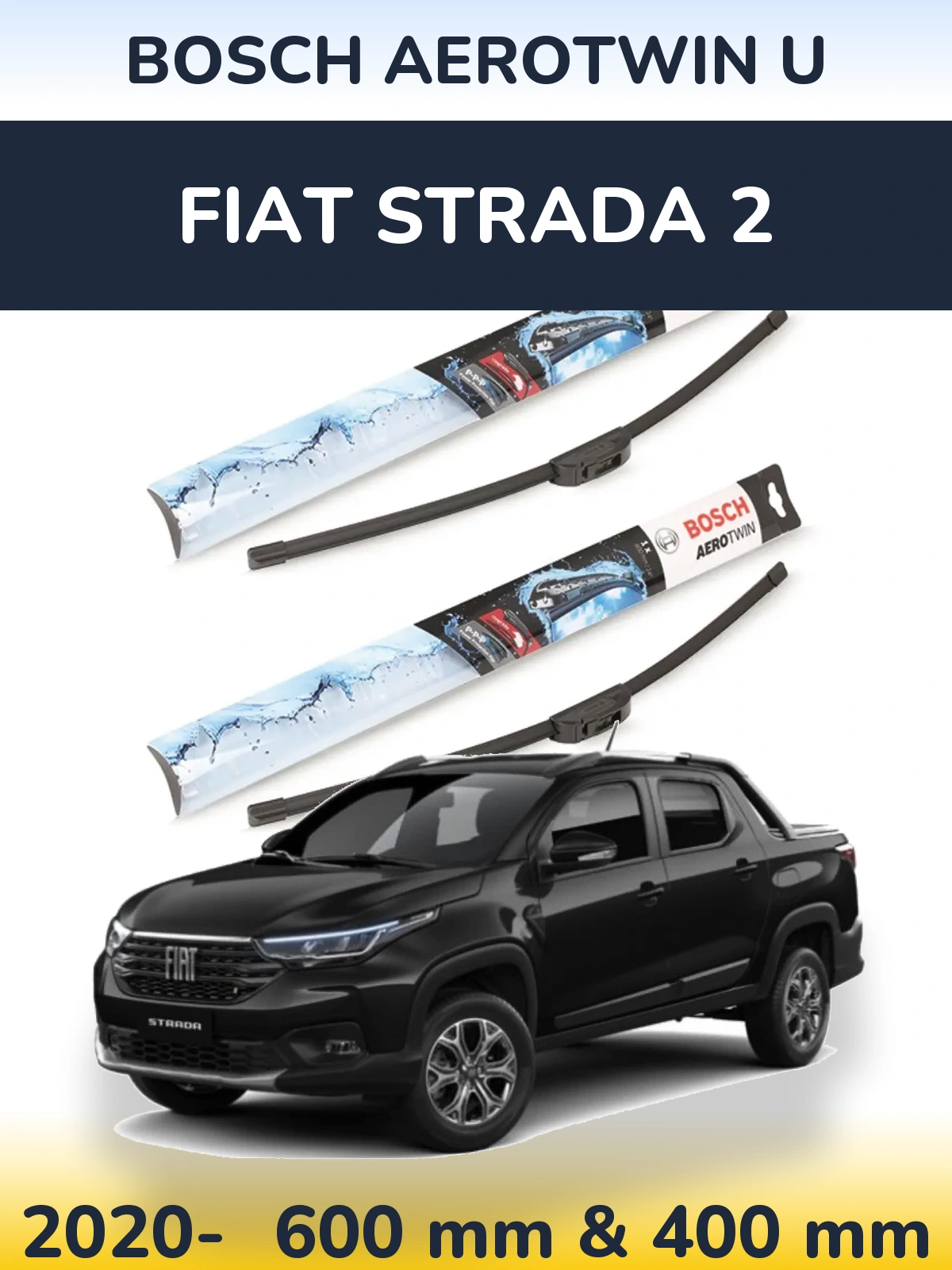 Комплект передніх щіток BOSCH AeroTwin U 600 & 400 мм для Fiat Strada 2 2020-2026