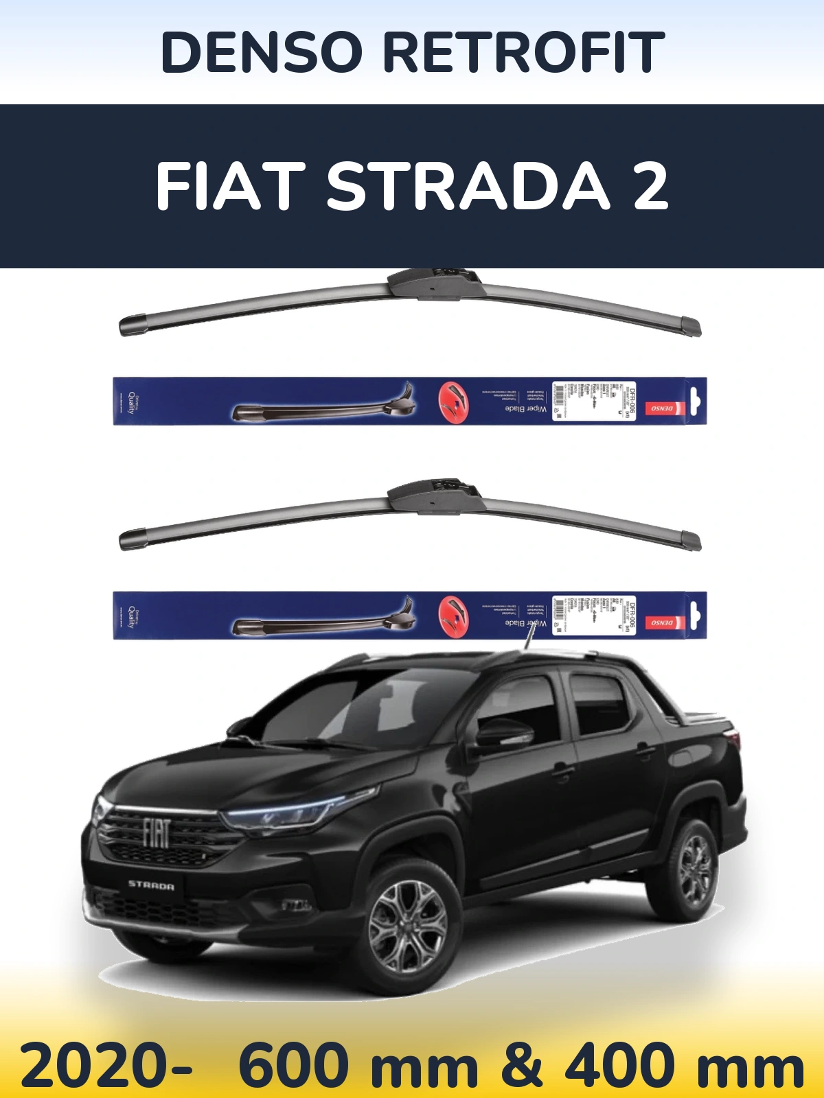 Front wiper blade set Denso Retrofit 600 & 400 мм for Fiat Strada 2 2020-2026